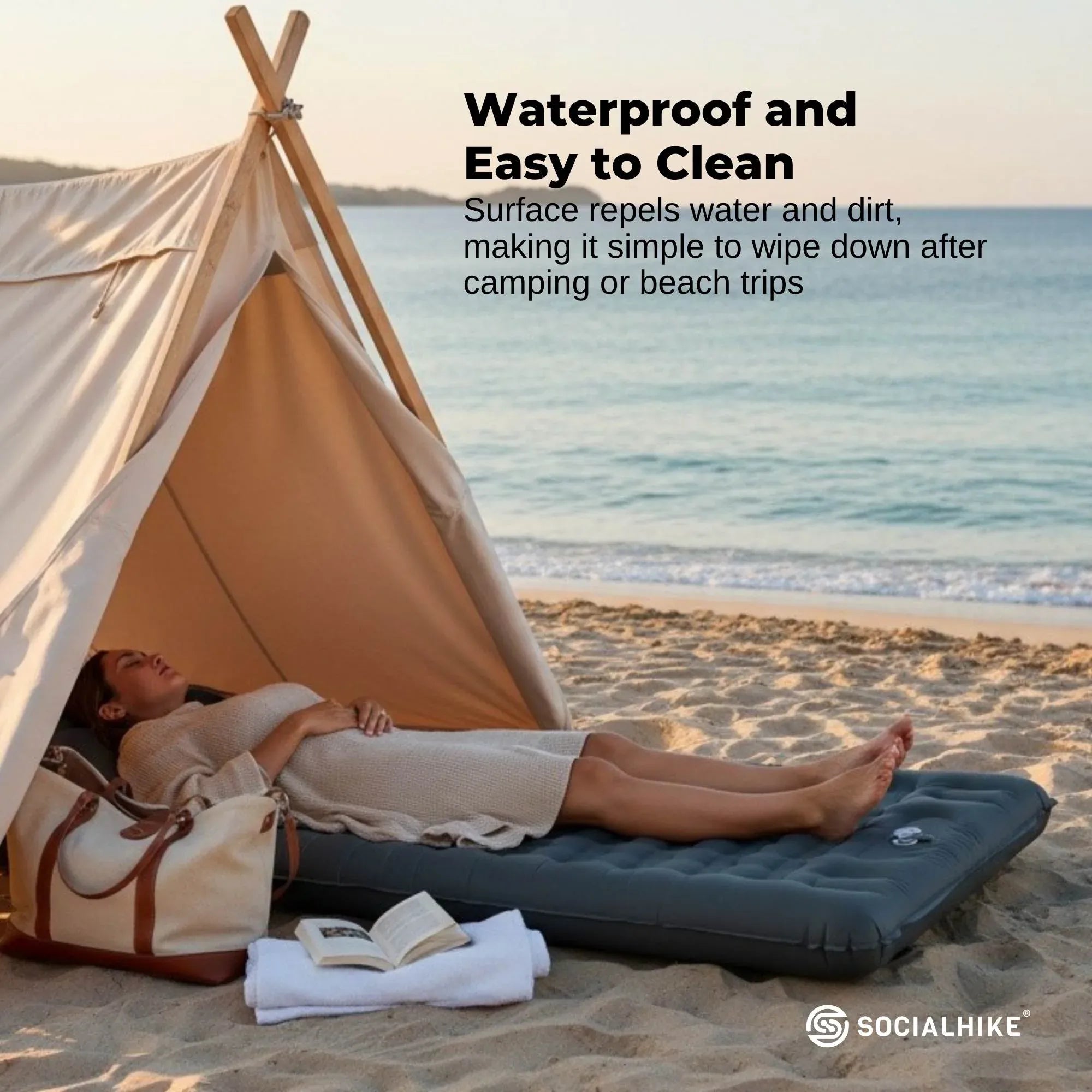 Social Hike Step-Inflating Camping Mattress Lightweight Waterproof Sleeping Grey Bedworld