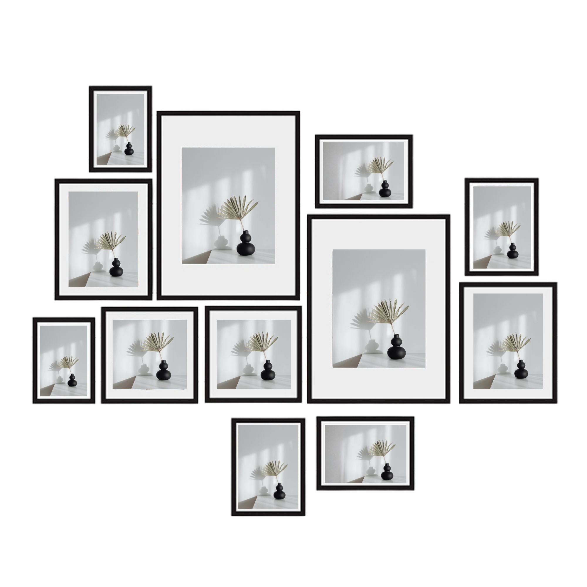 Kitchee 12 Pieces Photo Frame Set - Modern Gallery Wall Mixed Sizes Matt Black