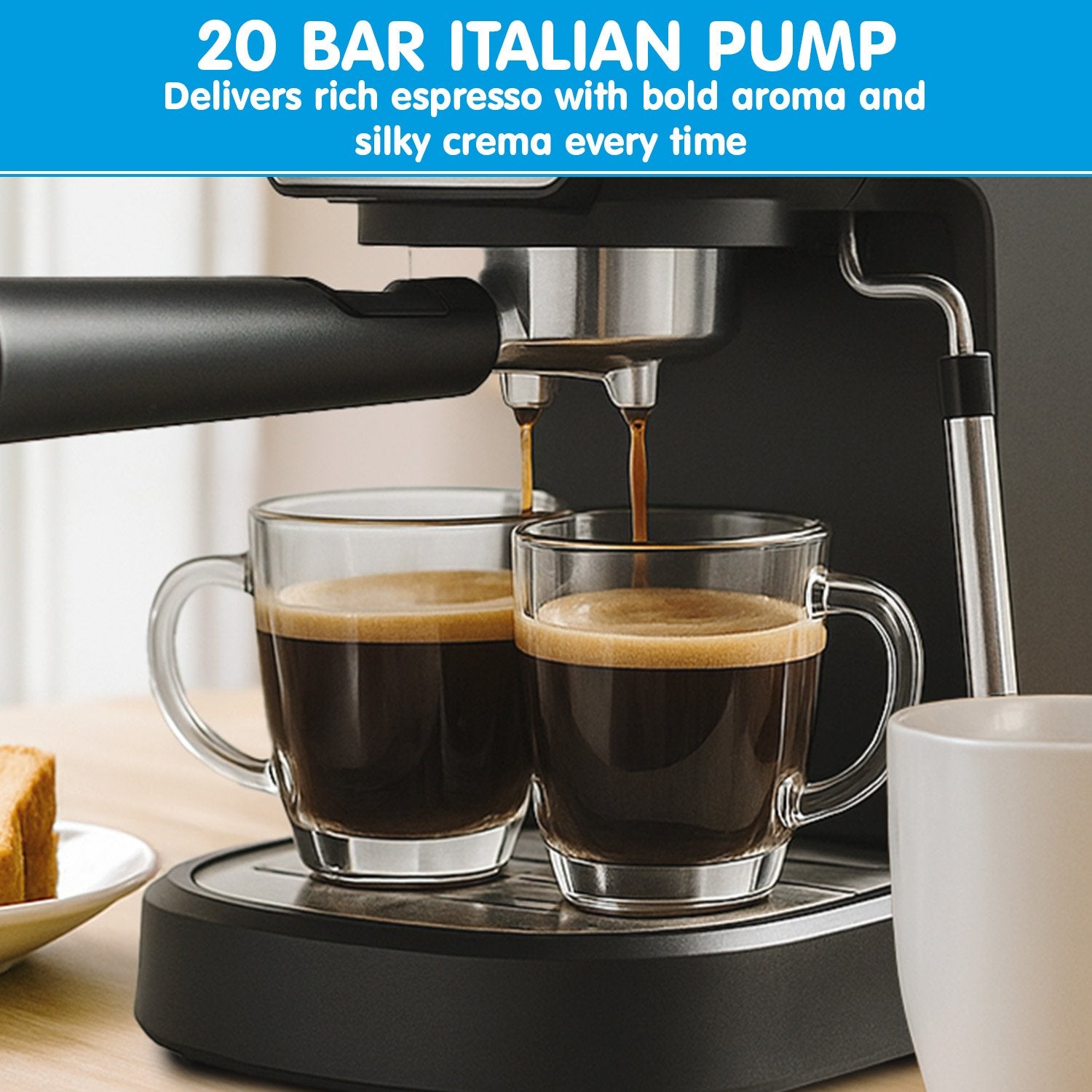 Pronti CM-850D Coffee Machine 20 Bar Espresso Maker with Milk Frother and 1.25L Tank