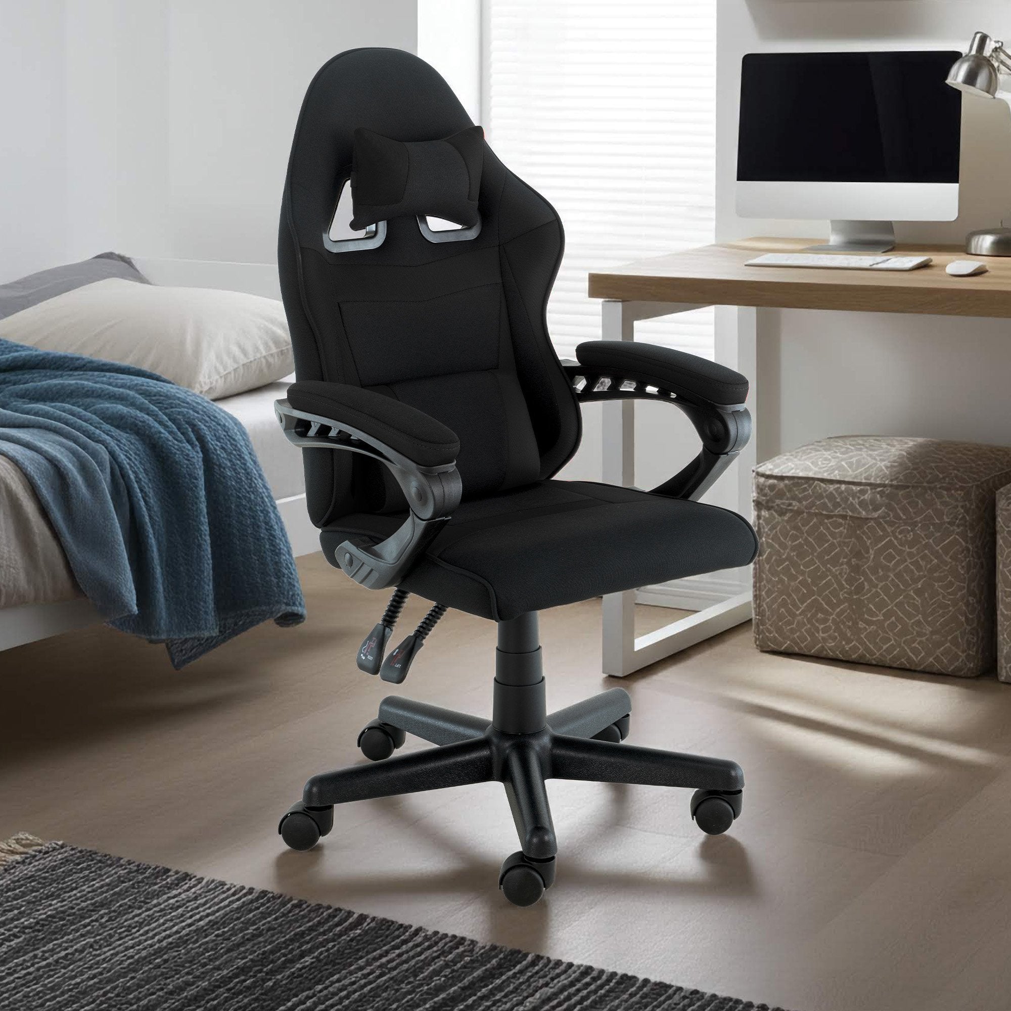 Sarantino Antre Kids Study Gaming Chair Black Adjustable Computer Desk Seat Racing Inspired-look With Adjustable Height, Ergonomic Back Support, Padded Armrests