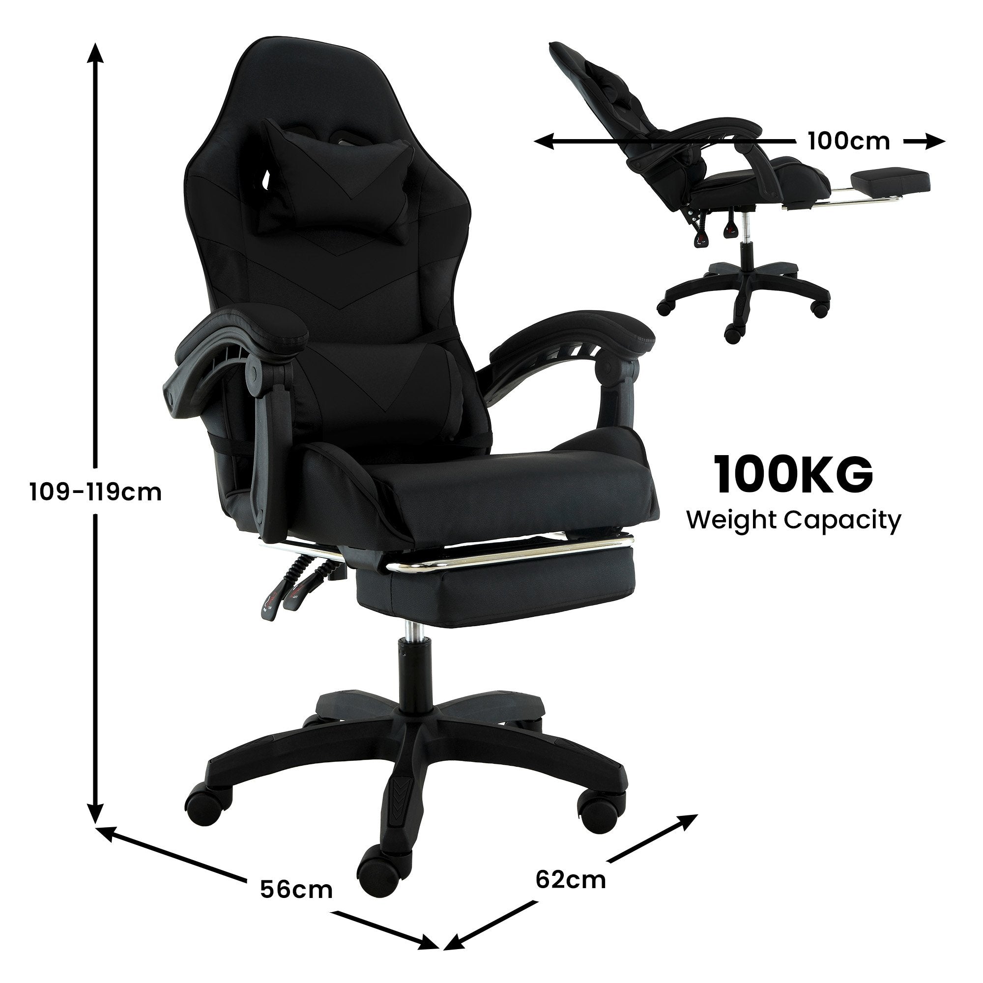 Sarantino Cueva Reclining High Back Office Gaming Chair Black Retractable Footrest Computer Seat
