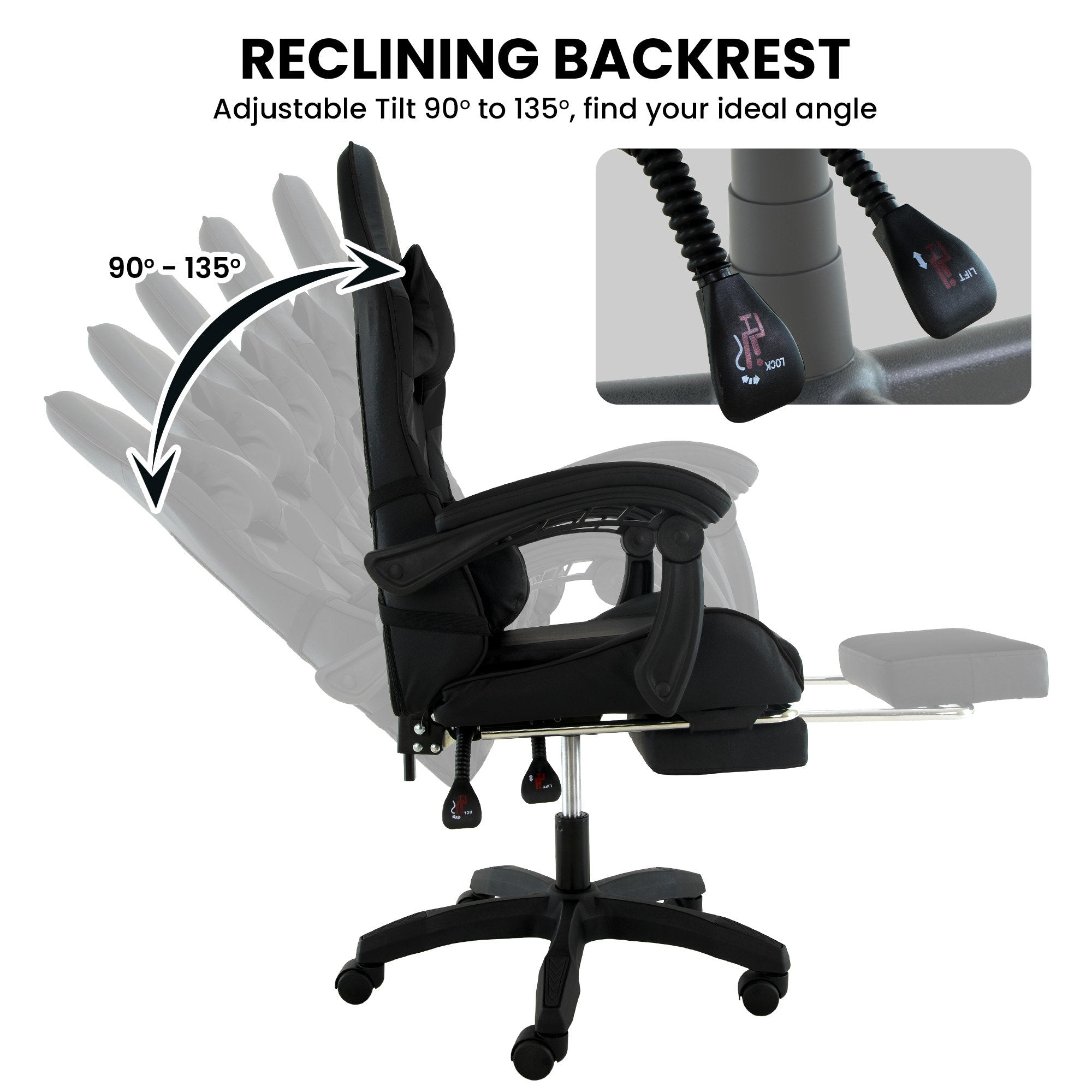 Sarantino Cueva Reclining High Back Office Gaming Chair Black Retractable Footrest Computer Seat