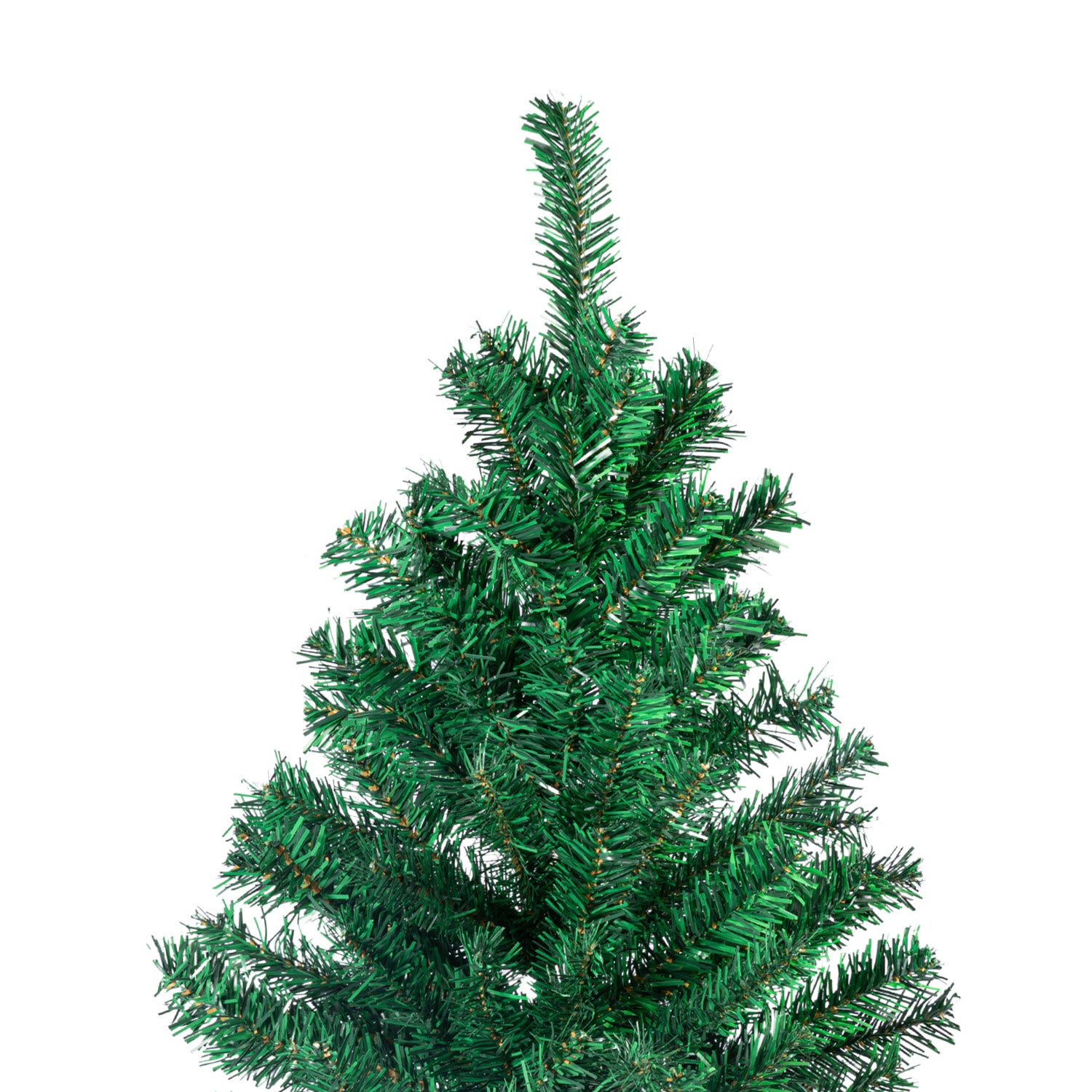 Artificial green Christmas tree top section with dense layered needles