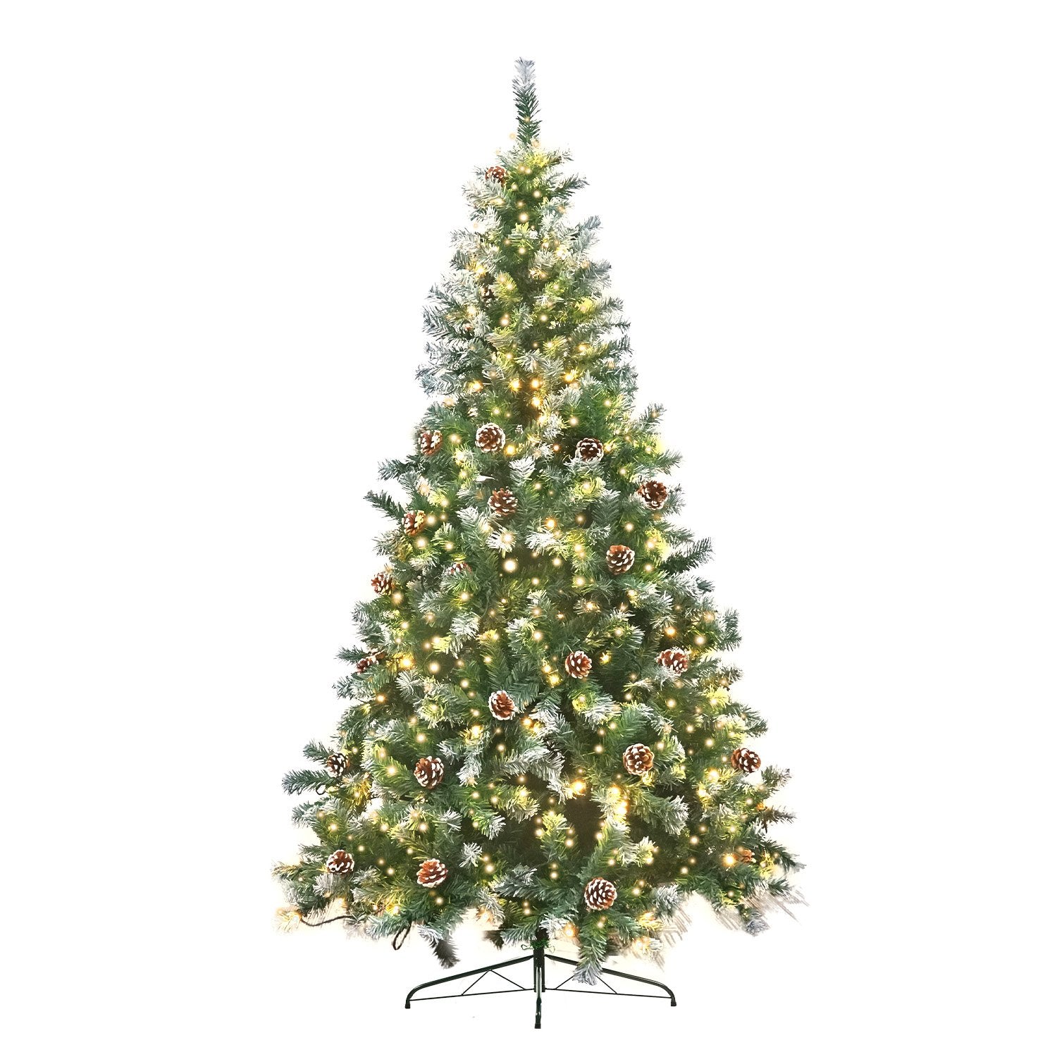 Pre-lit Christmas tree with pine cones and warm white LED lights