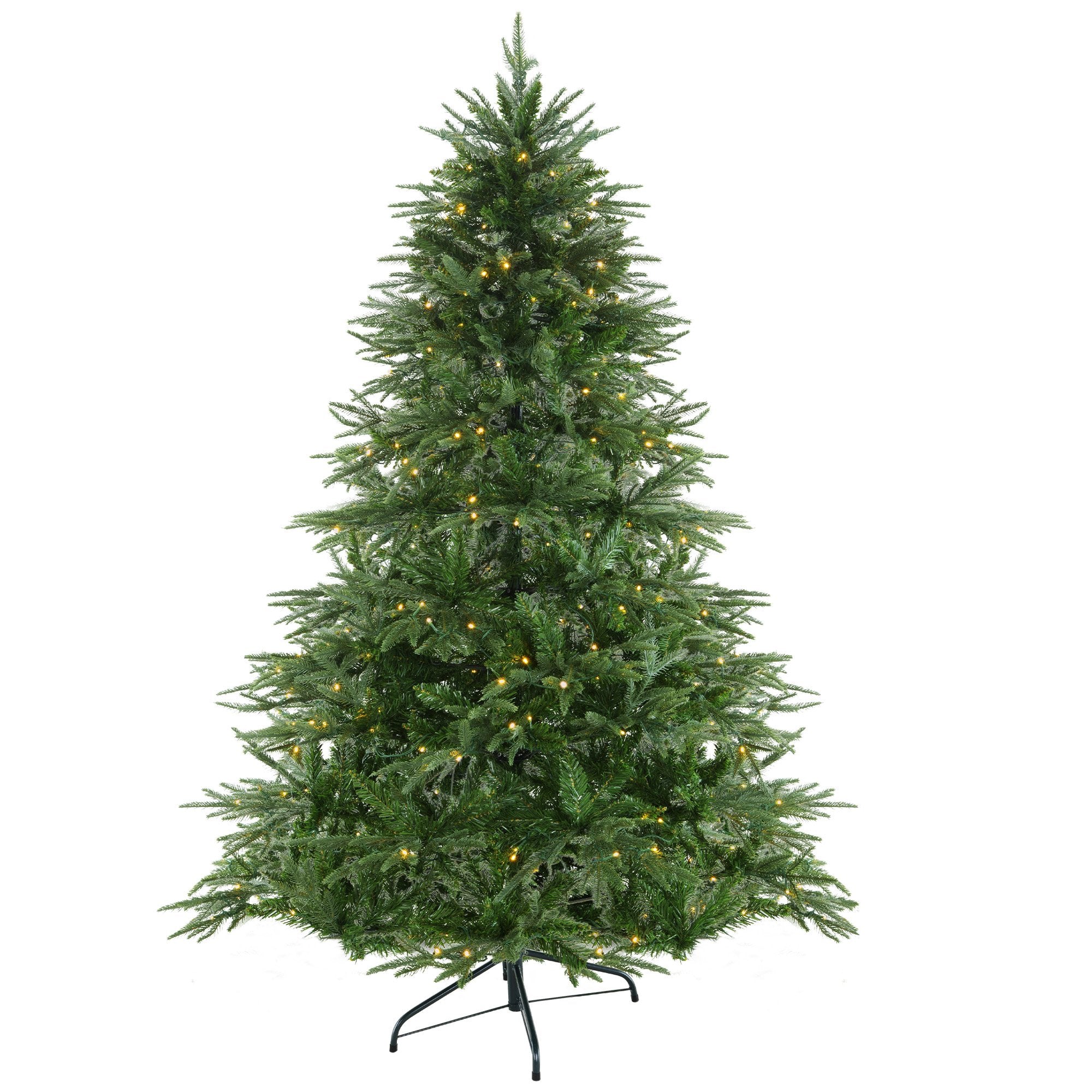 Prelit Christmas tree, dark green branches with warm LED lights