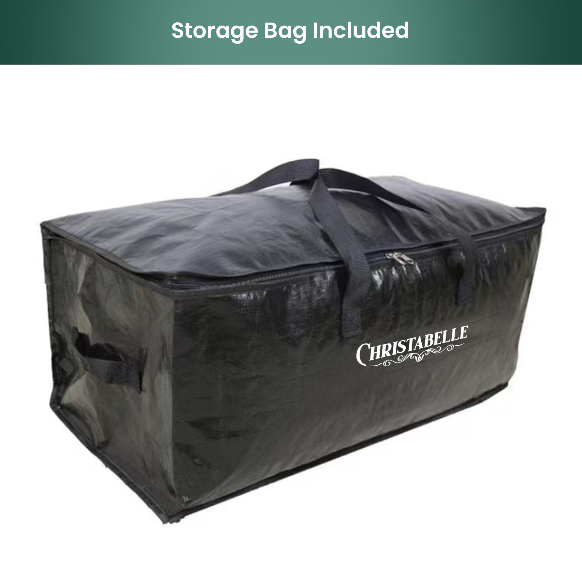 Storage bag for prelit Christmas tree, black fabric with handles