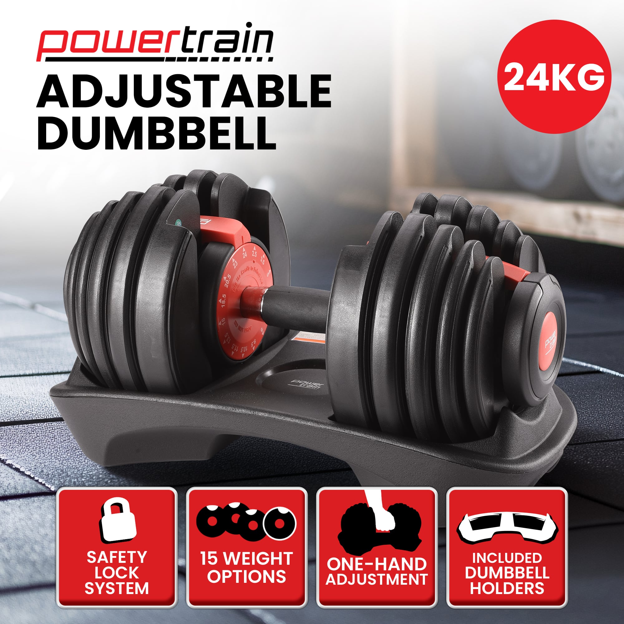 Powertrain 24kg Adjustable Dumbbell