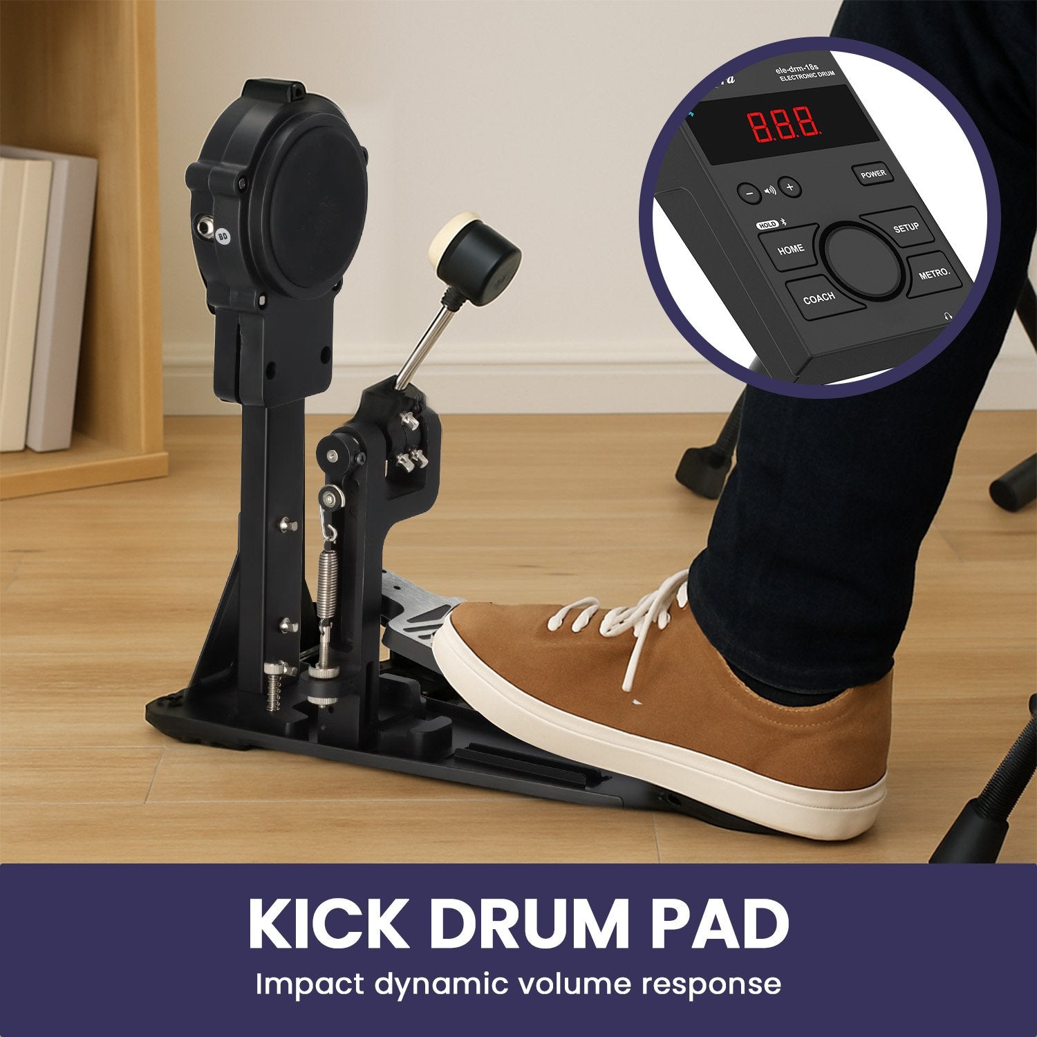 Karrera 18S Electronic Drum Kit Mesh Pads 8in Snare Bluetooth Sounds USB/MIDI Output Kick Pedals Drum Coach & Metronome