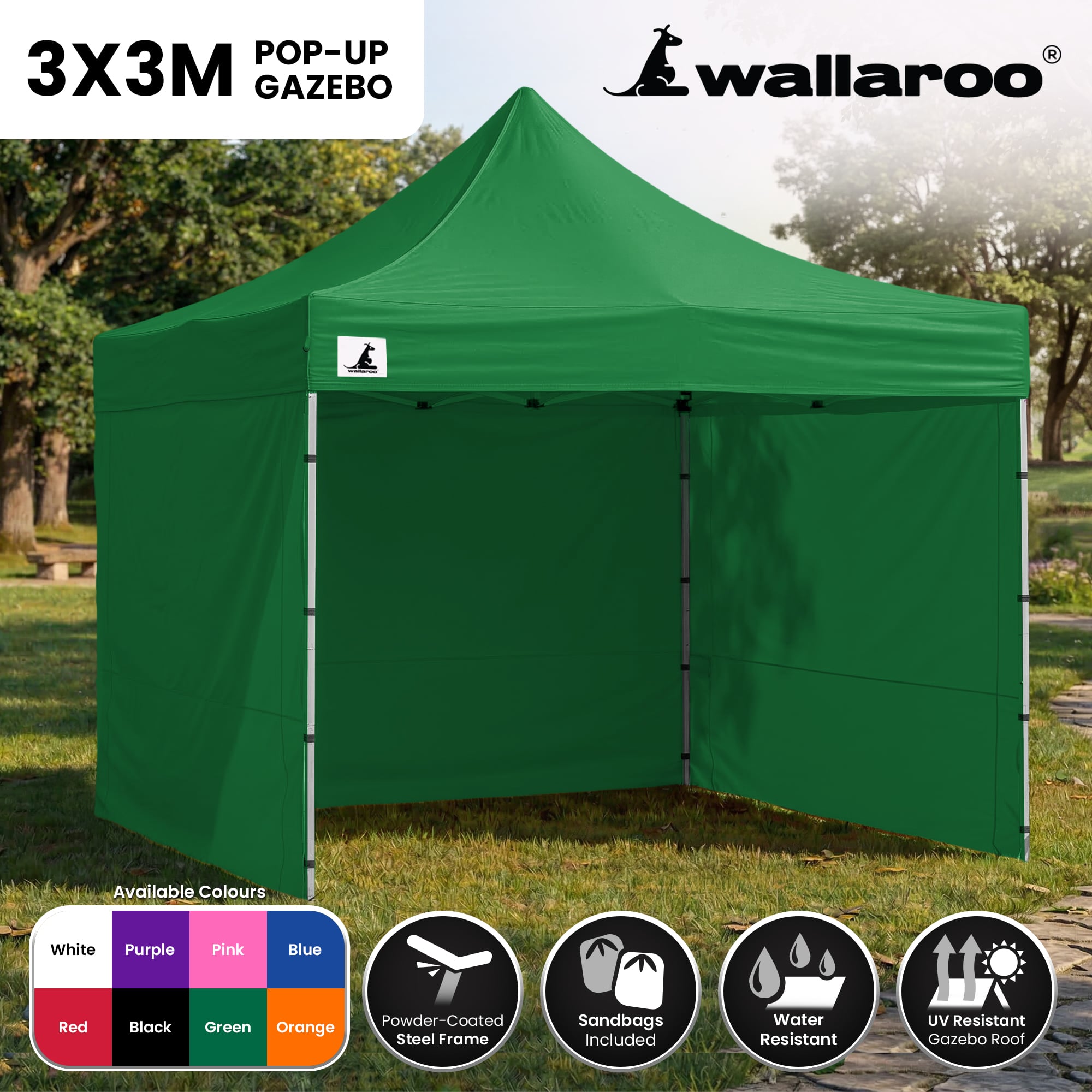 Wallaroo Gazebo Tent Marquee 3x3 Popup Outdoor - Green