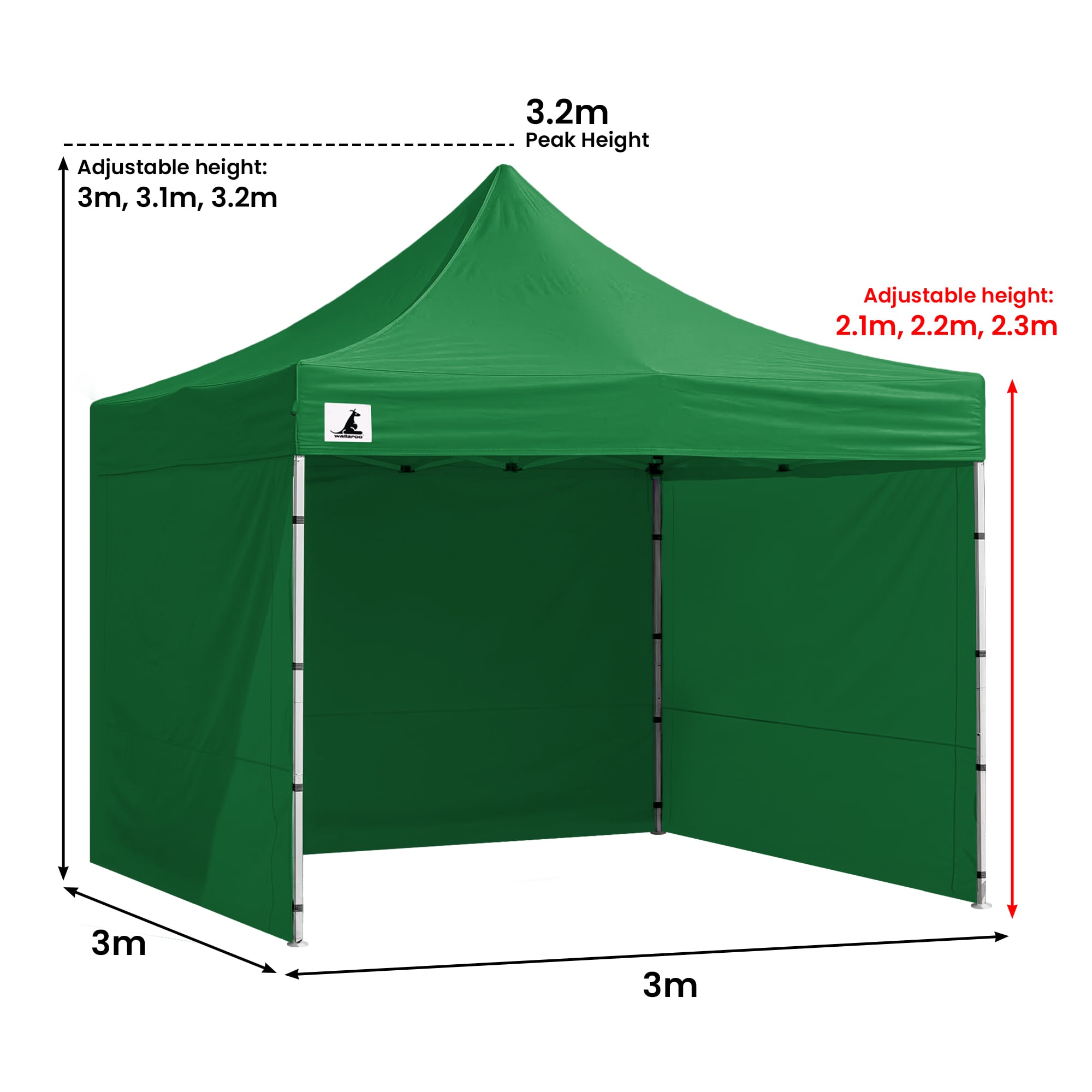 Wallaroo Gazebo Tent Marquee 3x3 Popup Outdoor - Green