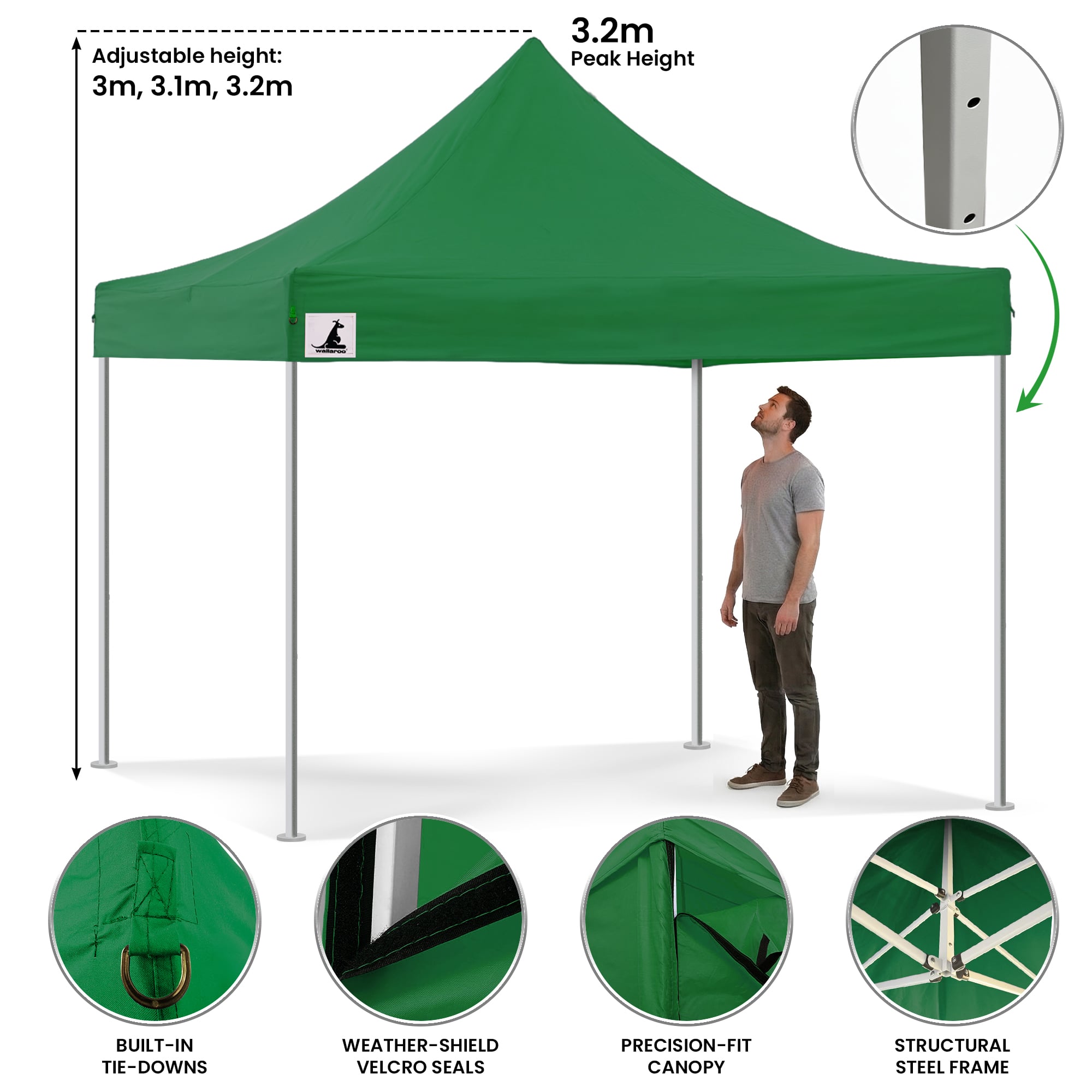 Wallaroo Gazebo Tent Marquee 3x3 Popup Outdoor - Green