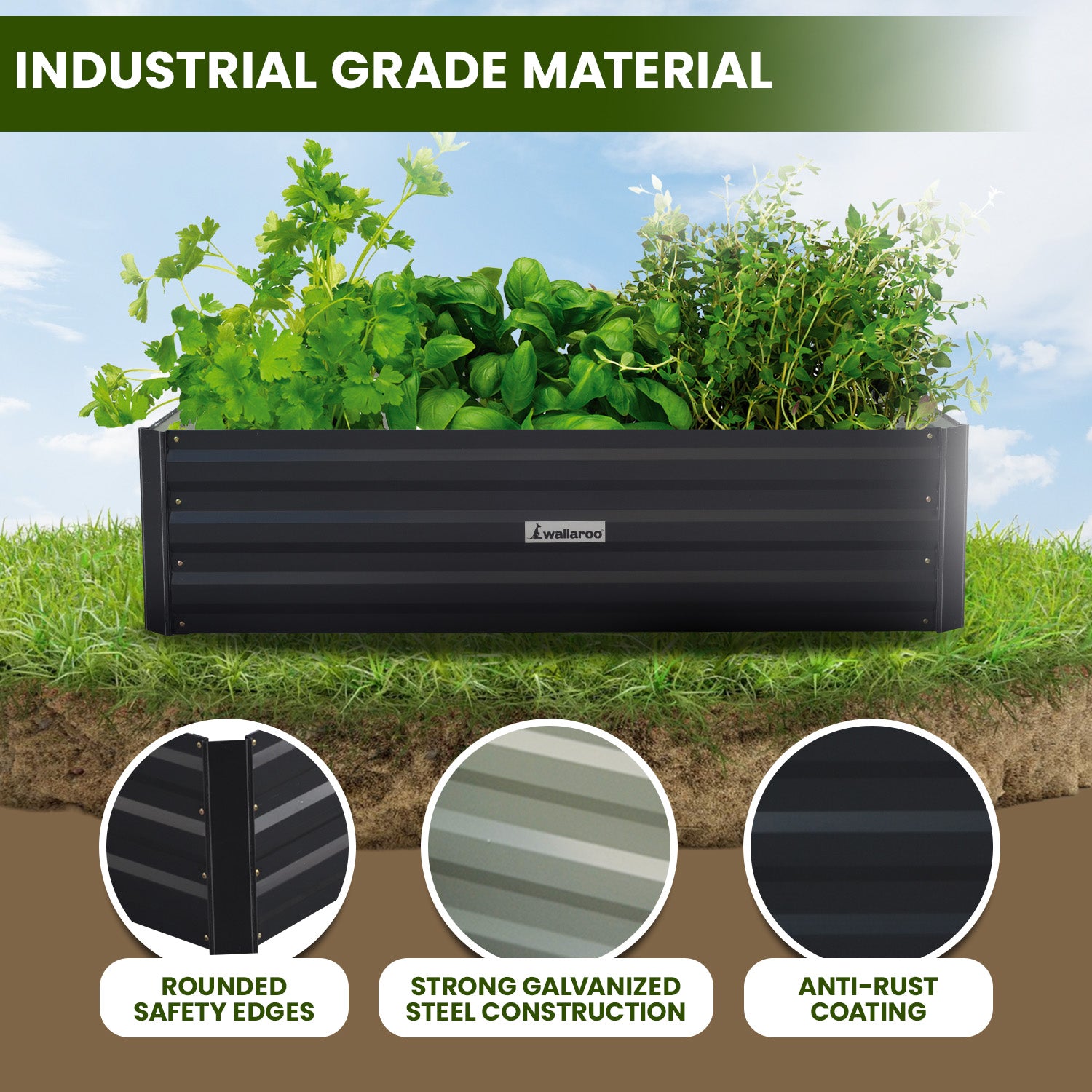 30cm Galvanized Steel Garden Bed - Black