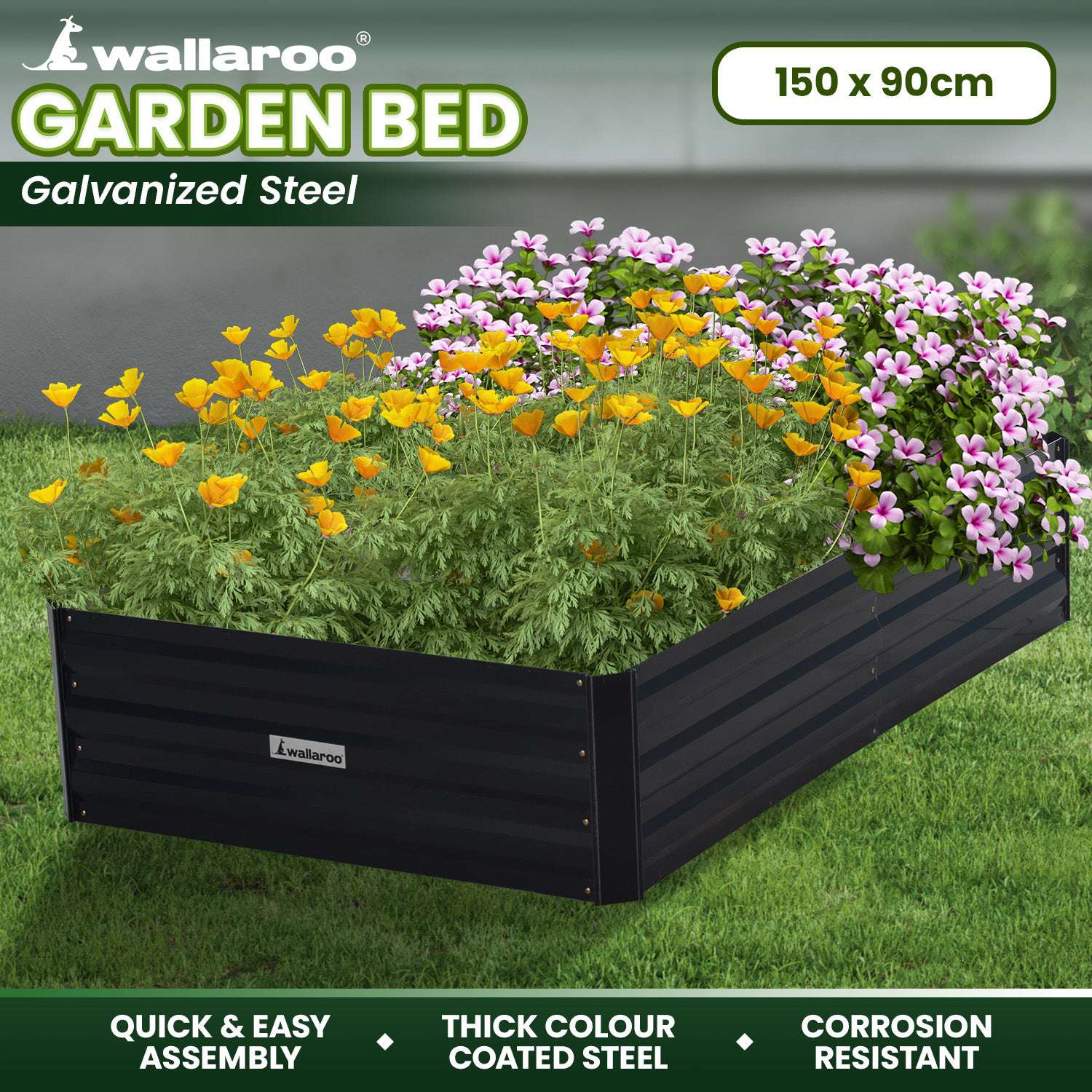 30cm Galvanized Steel Garden Bed - Black