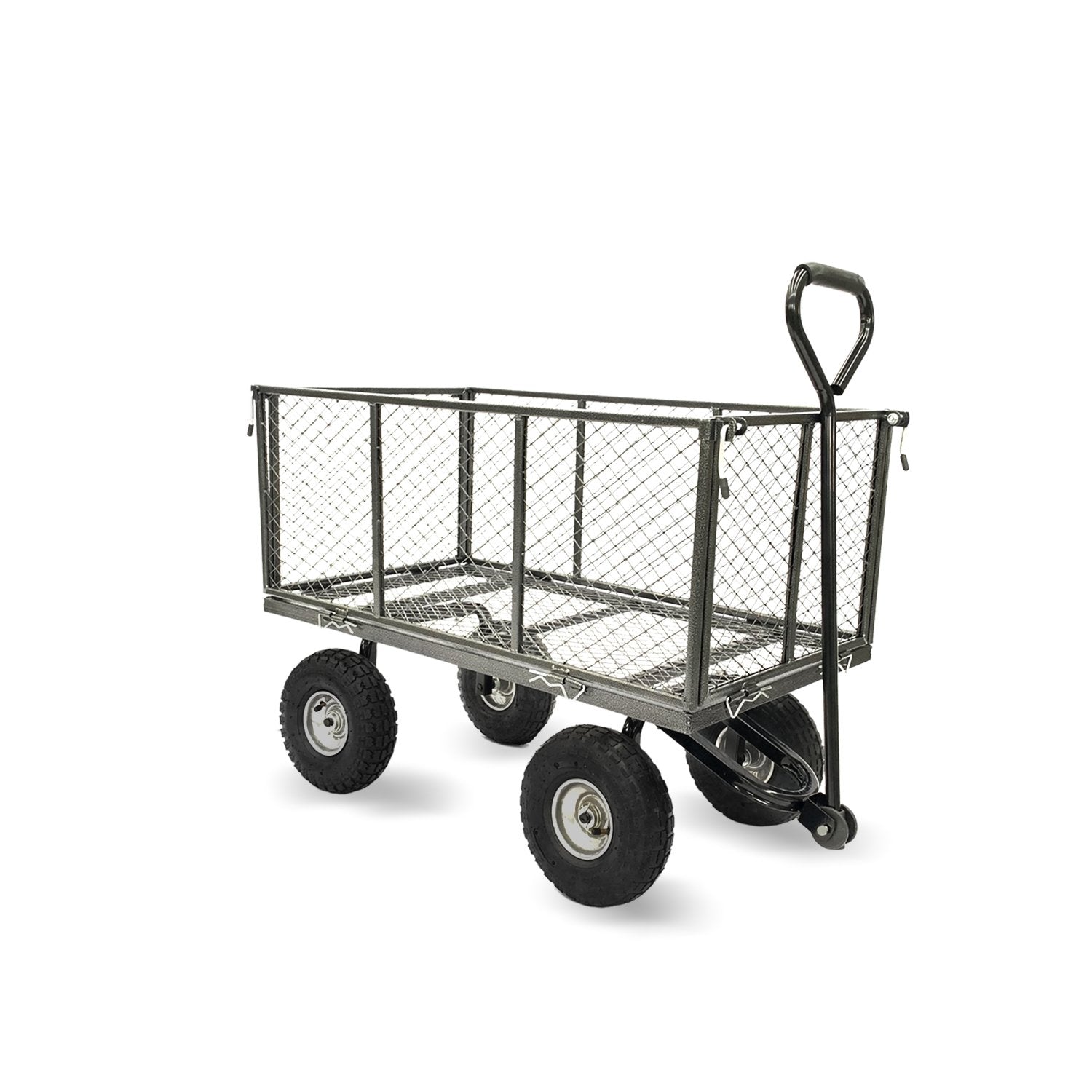 Steel mesh garden trolley cart with handle and four wheels, hammer gray