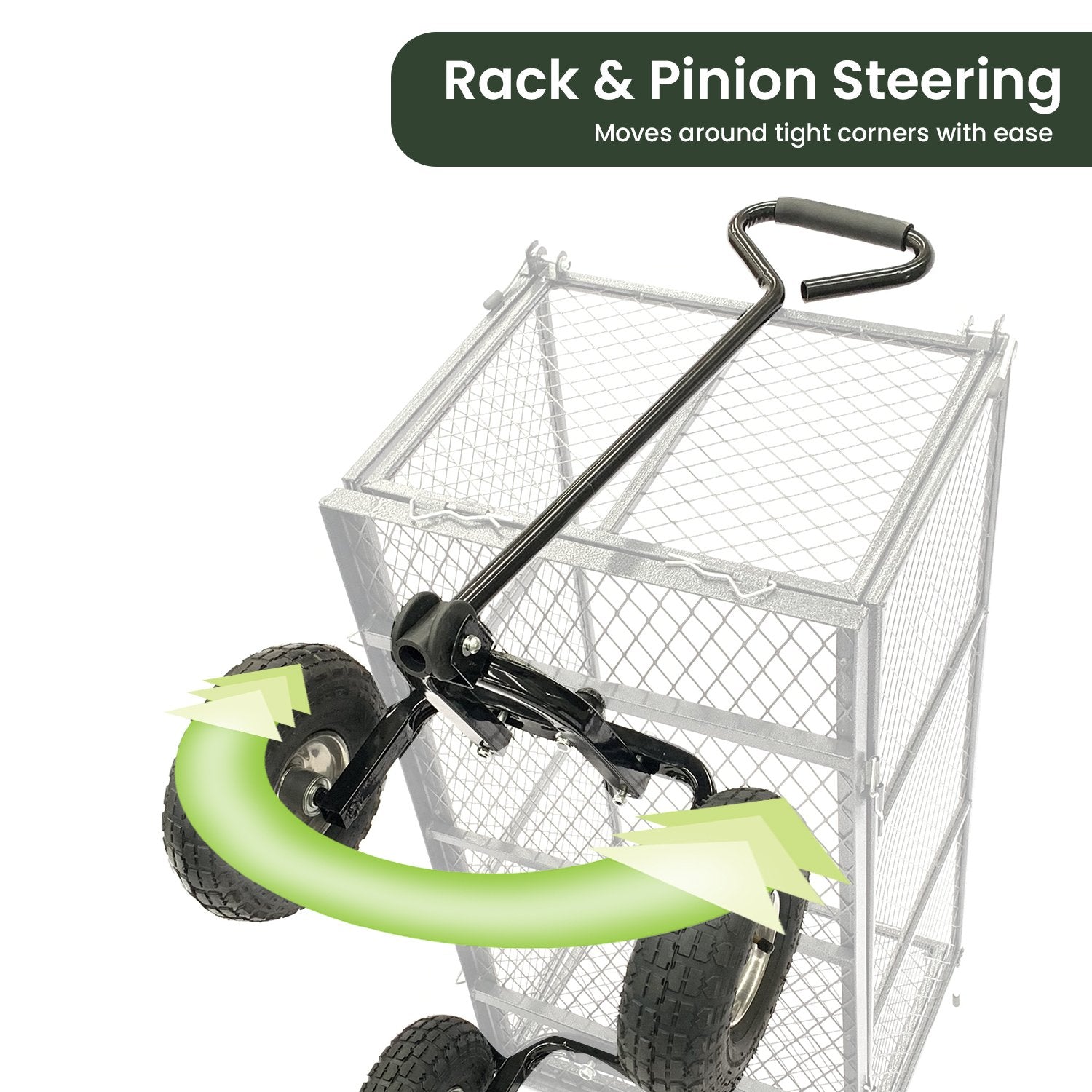 Steel mesh garden trolley cart with steering bar and four wheels
