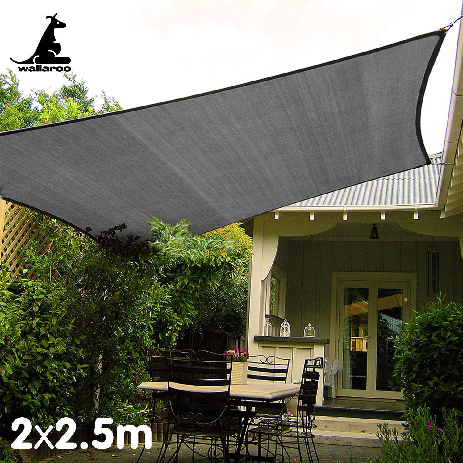 Wallaroo Outdoor Sun Shade Sail Canopy Grey Rectangle 2