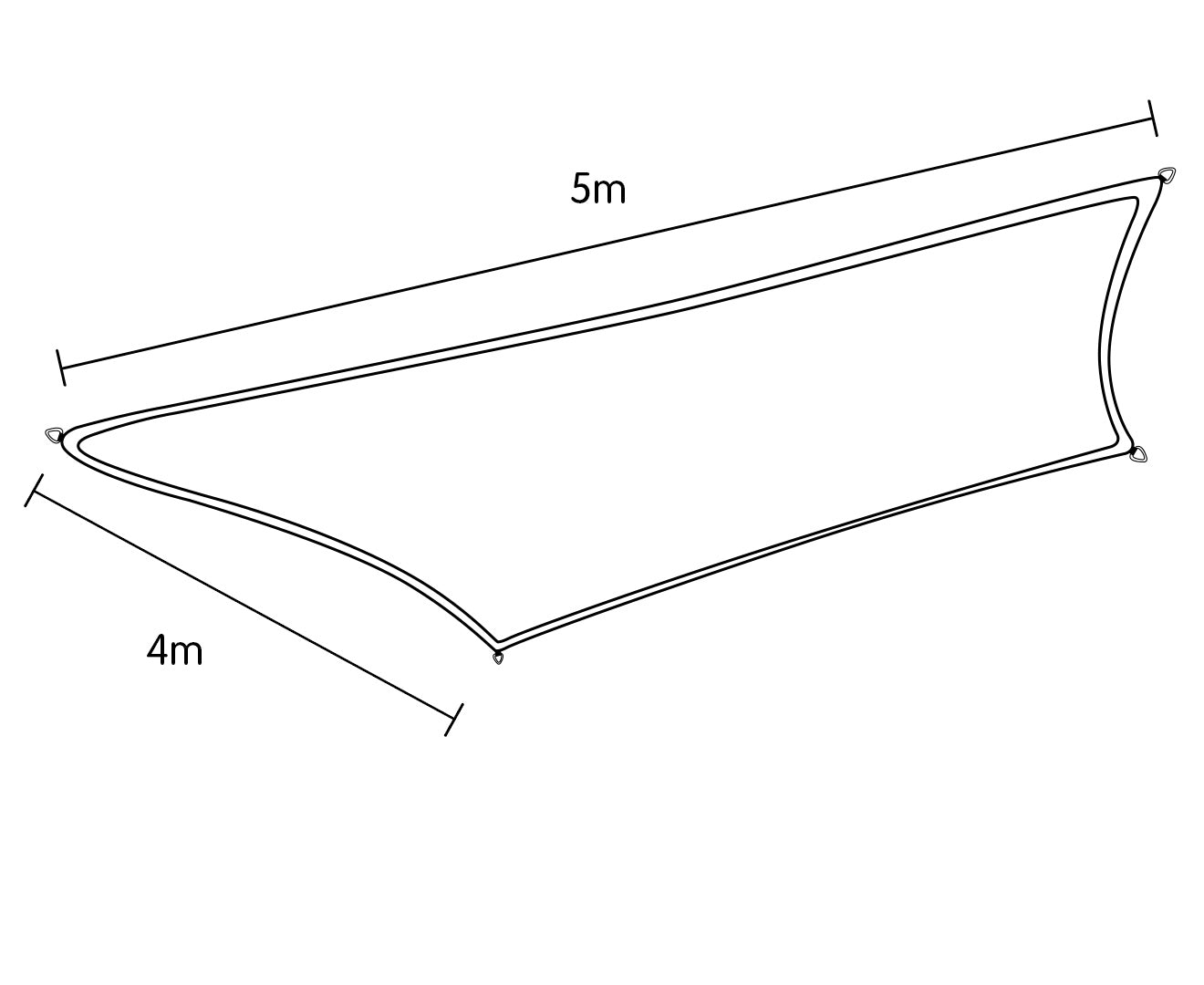 Rectangular shade sail diagram showing 5m x 4m dimensions