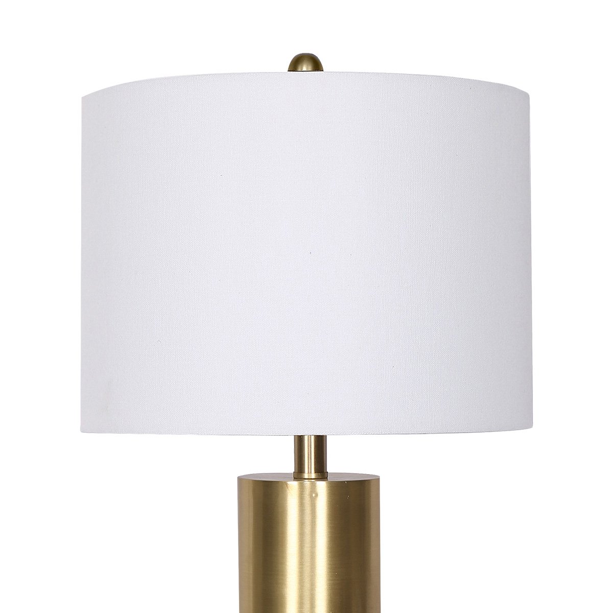 Table lamp with white fabric shade and brass metal body