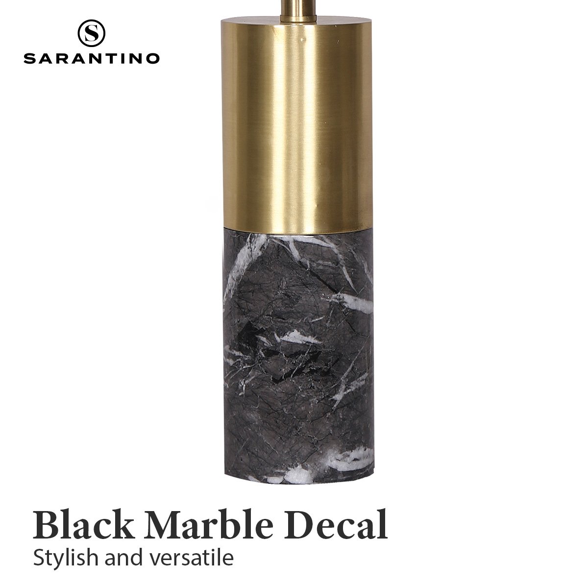 Table lamp with brass cylinder and black marble base