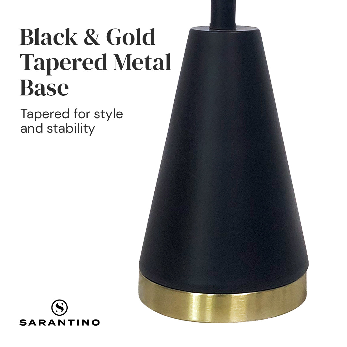 Black metal table lamp base with gold trim ring