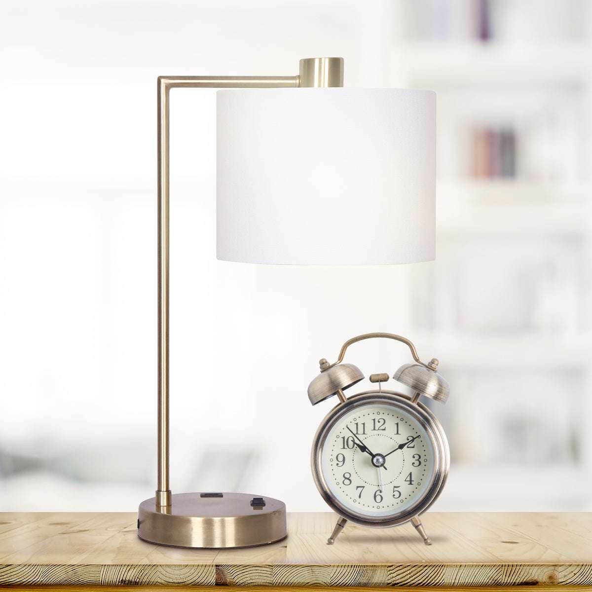 Sarantino Metal Task Lamp with USB Charging Port Antique Brass Finish