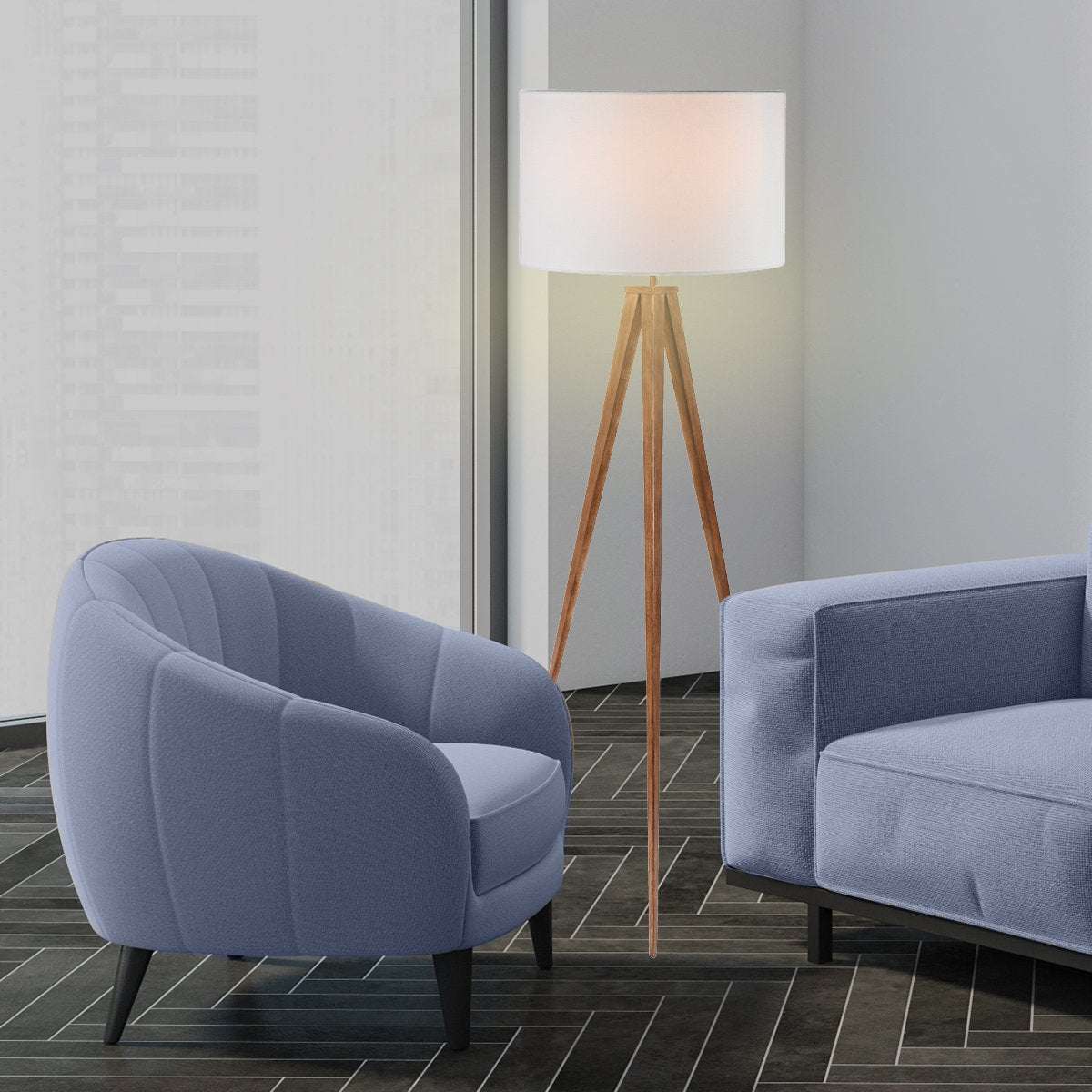 Sarantino Metal Tripod Floor Spot Lamp Shade Drum