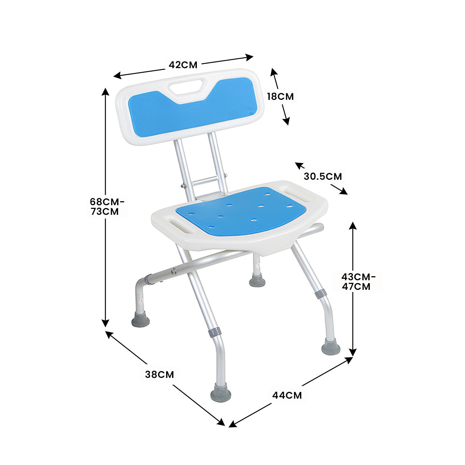 Orthonica Compact & Foldable Commode Shower Chair w/Height Adjustable Aluminium Frame Non Slip Feet HDPE Seat & Backrest