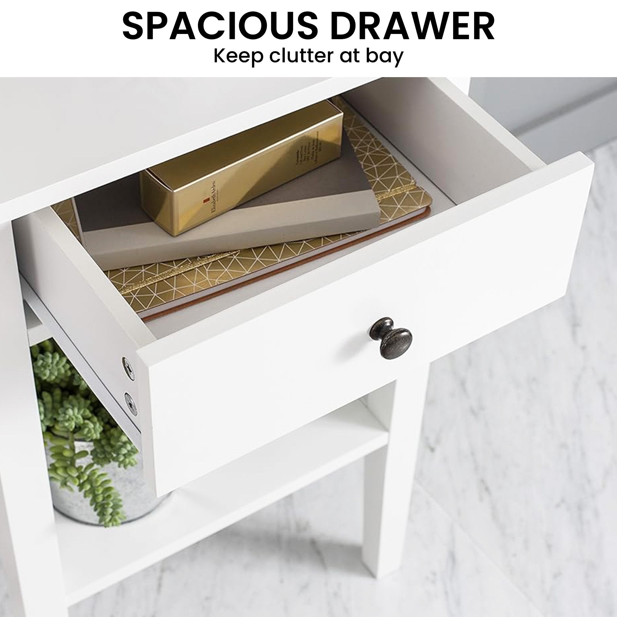 Sarantino Rue Bedside Table in White