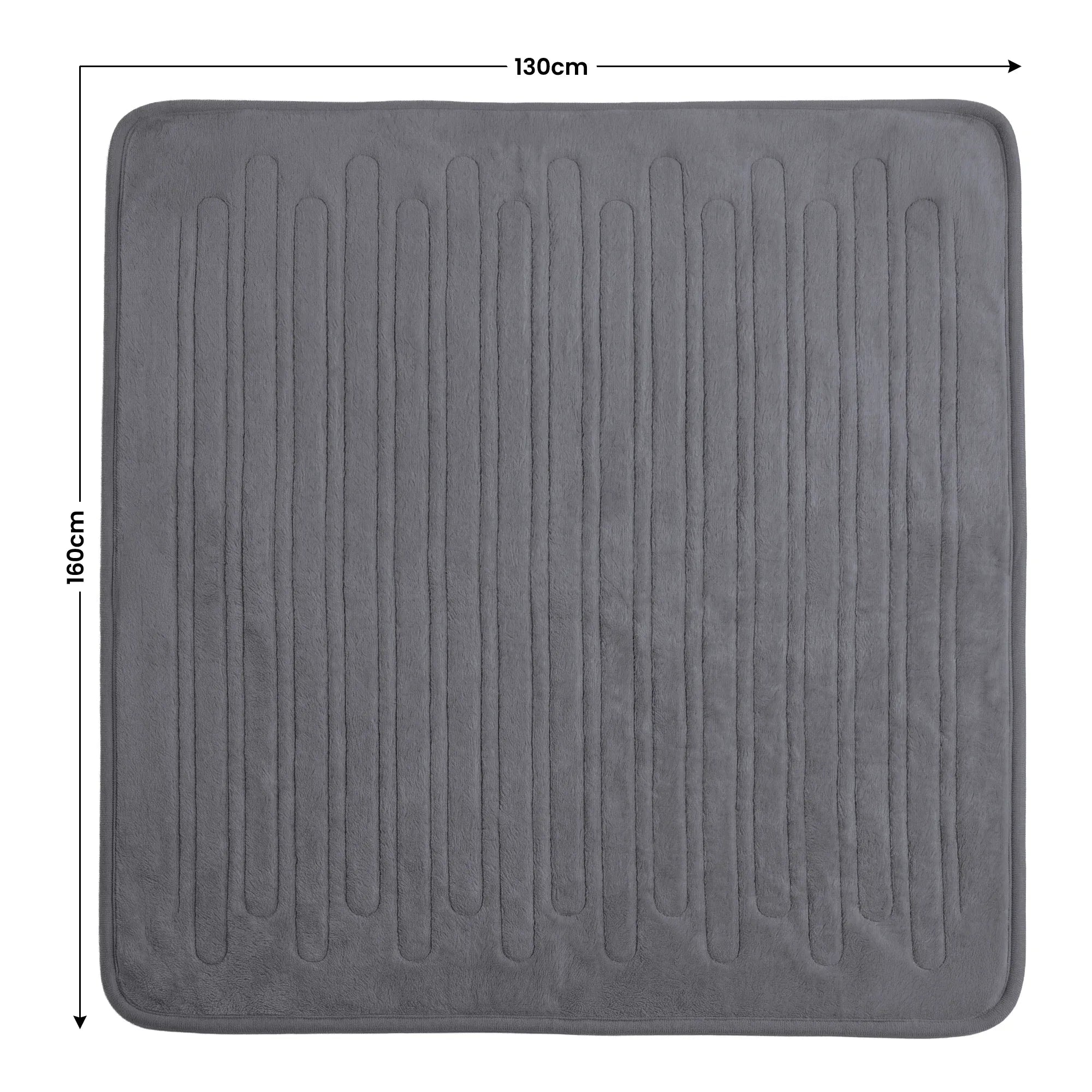 Grey electric heated throw blanket laid flat, showing ribbed embossed texture.