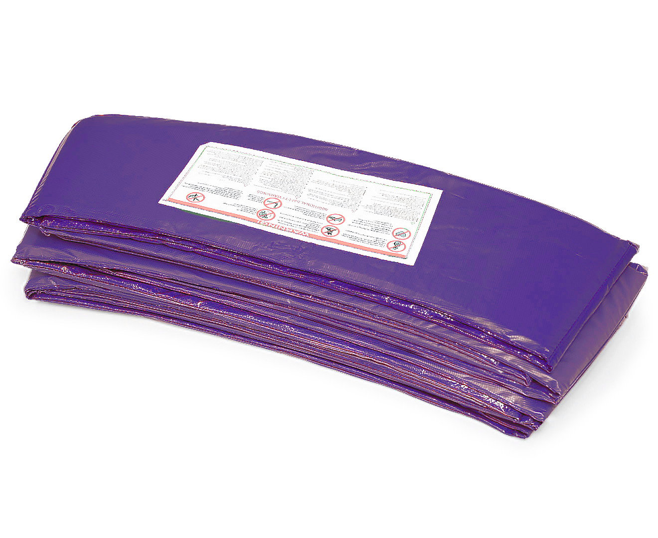 Purple trampoline replacement pad roll with label on folded bundle