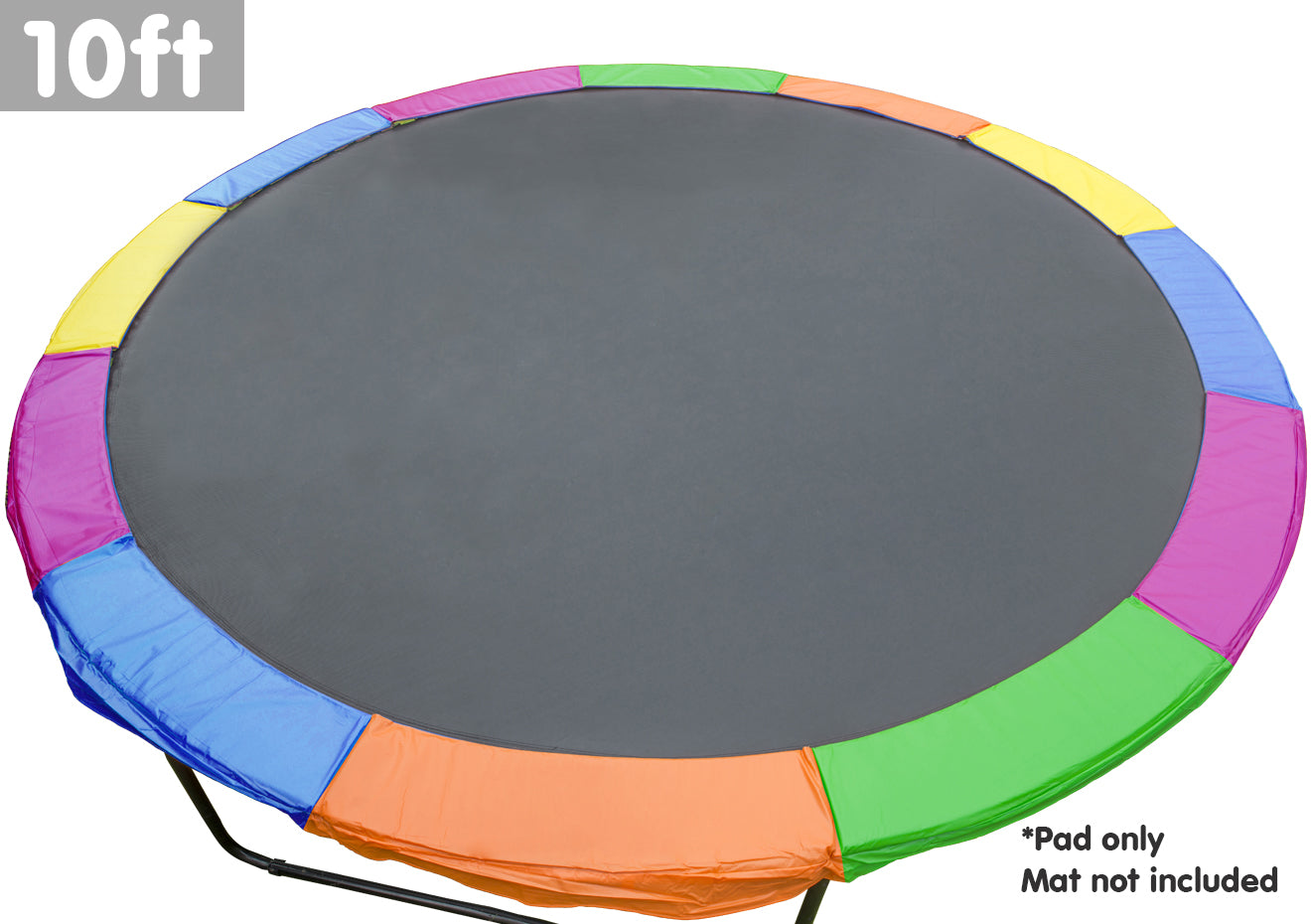 10ft round trampoline replacement pad with dark surface and rainbow padded rim