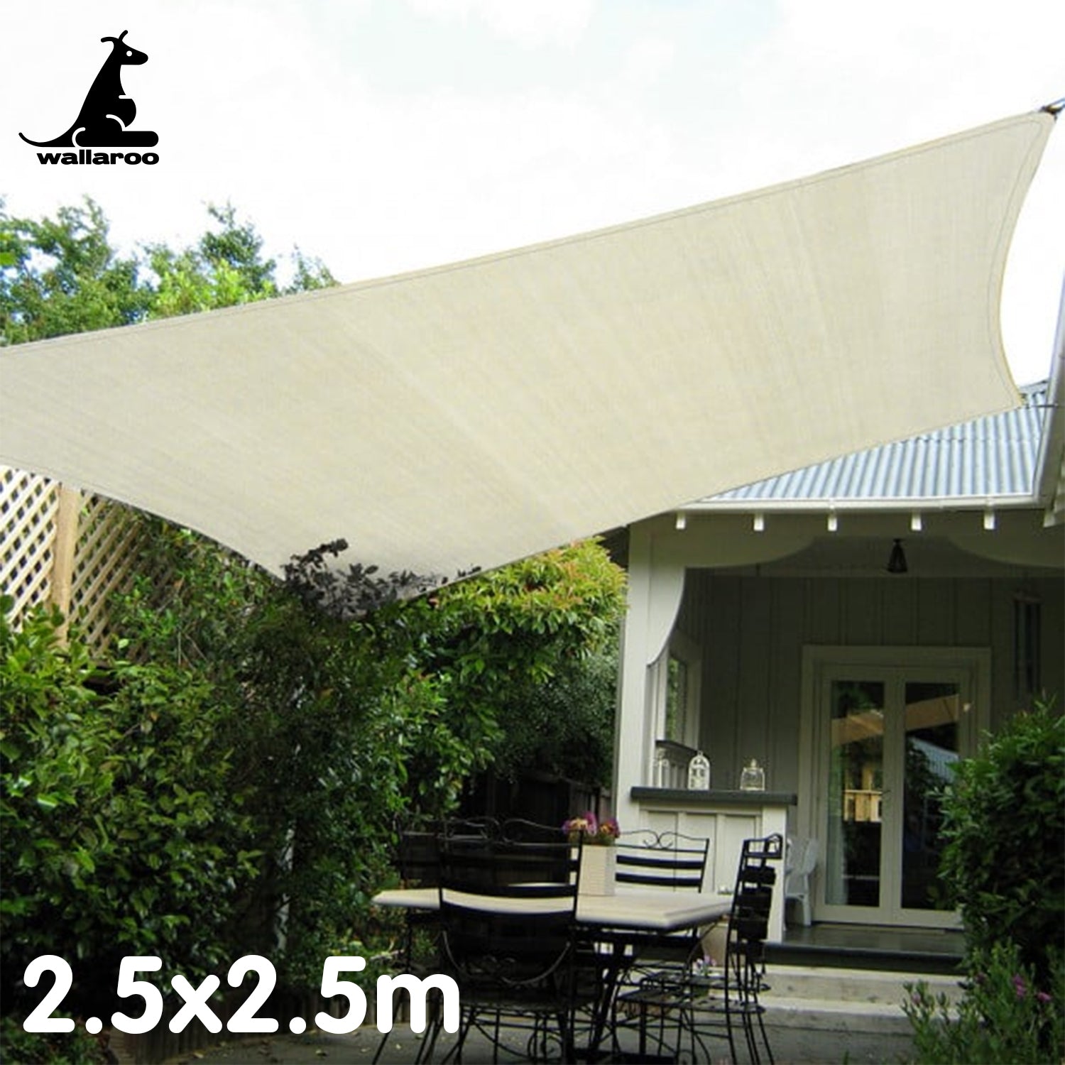 Wallaroo waterproof shade sail square, 2.5x2.5m, pale yellow