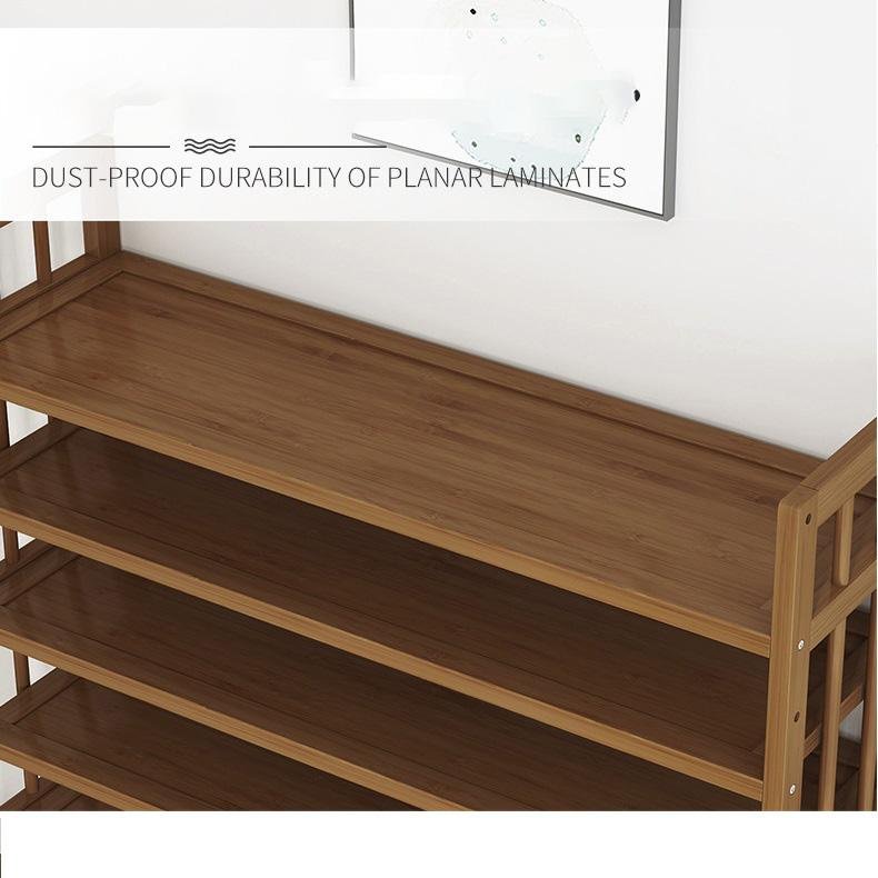Bamboo shoe rack shelf plank with rounded side posts for sturdy open storage
