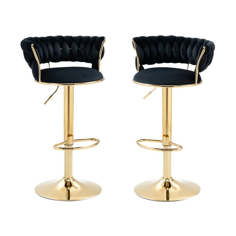SERENIT? Black Velvet Seat Kitchen Breakfast Bar Stools Counter Height Barstools with Back Cushioned Chairs for Home Bar x2