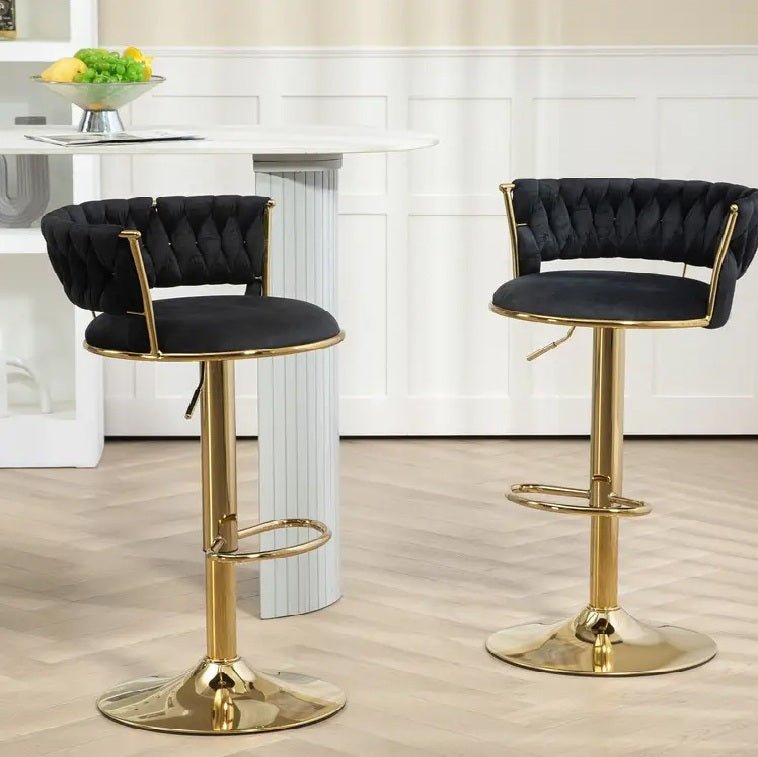 SERENIT? Black Velvet Seat Kitchen Breakfast Bar Stools Counter Height Barstools with Back Cushioned Chairs for Home Bar x2