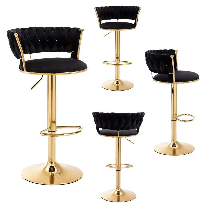 SERENIT? Black Velvet Seat Kitchen Breakfast Bar Stools Counter Height Barstools with Back Cushioned Chairs for Home Bar x2