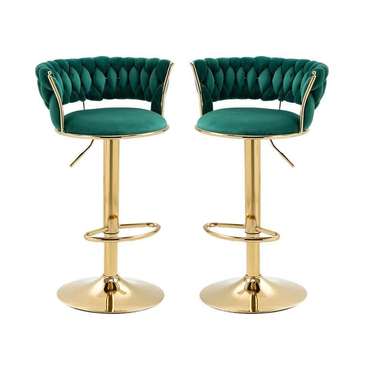 SERENIT? Green Velvet Seat Kitchen Breakfast Bar Stools Counter Height Barstools with Back Cushioned Chairs for Home Bar x2