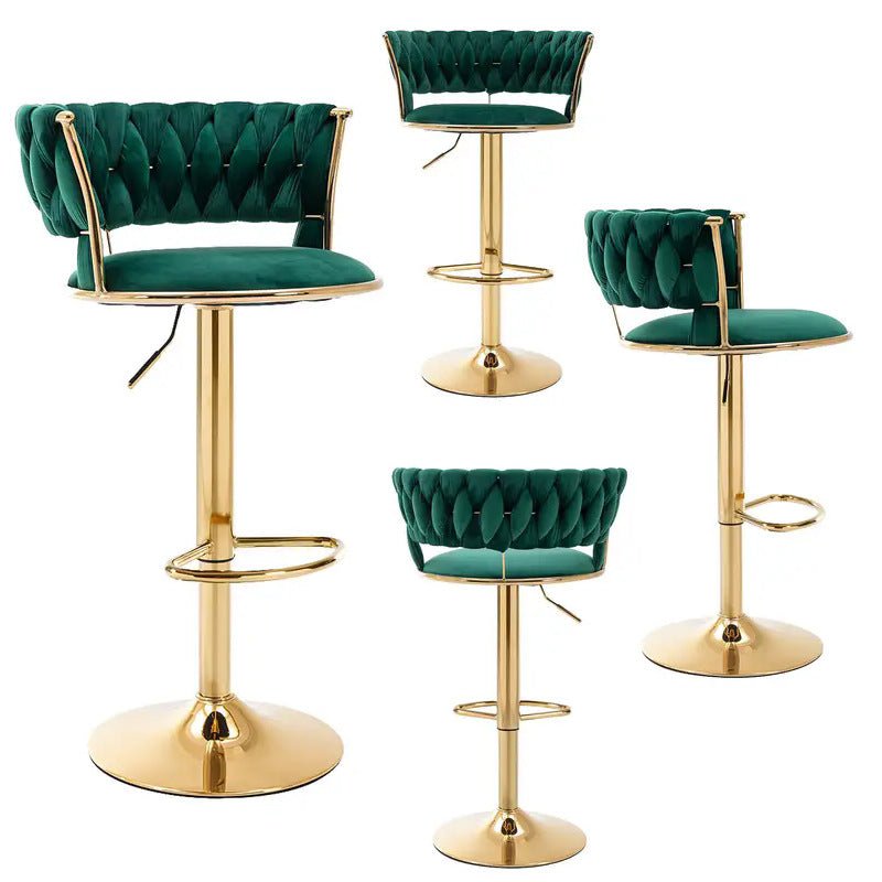 SERENIT? Green Velvet Seat Kitchen Breakfast Bar Stools Counter Height Barstools with Back Cushioned Chairs for Home Bar x2