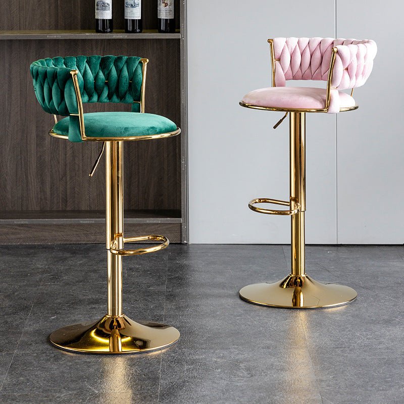 SERENIT? Green Velvet Seat Kitchen Breakfast Bar Stools Counter Height Barstools with Back Cushioned Chairs for Home Bar x2