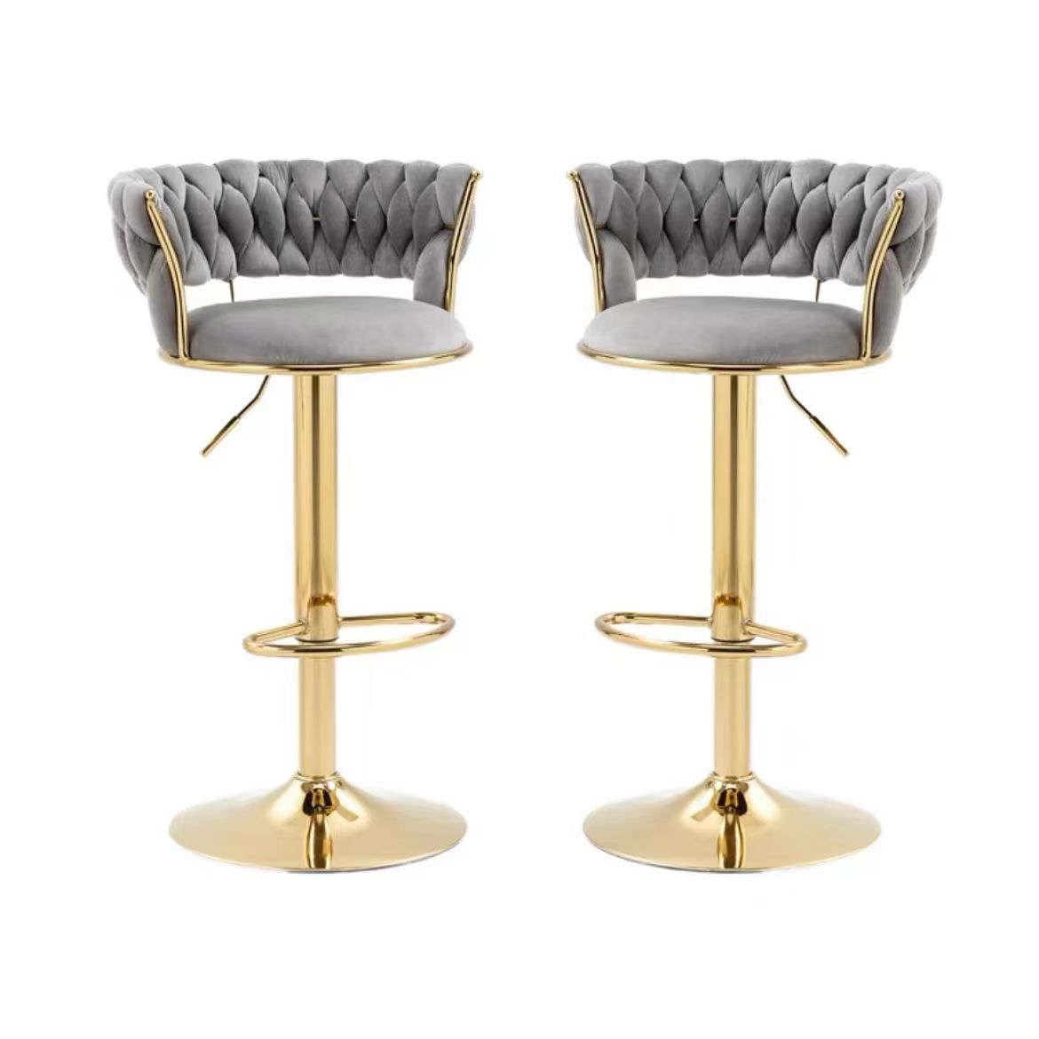 SERENIT? Grey Velvet Seat Kitchen Breakfast Bar Stools Counter Height Barstools with Back Cushioned Chairs for Home Bar x2