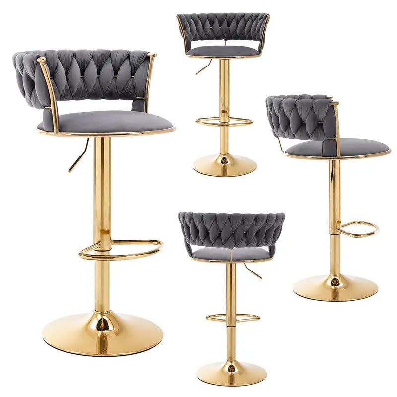 SERENIT? Grey Velvet Seat Kitchen Breakfast Bar Stools Counter Height Barstools with Back Cushioned Chairs for Home Bar x2