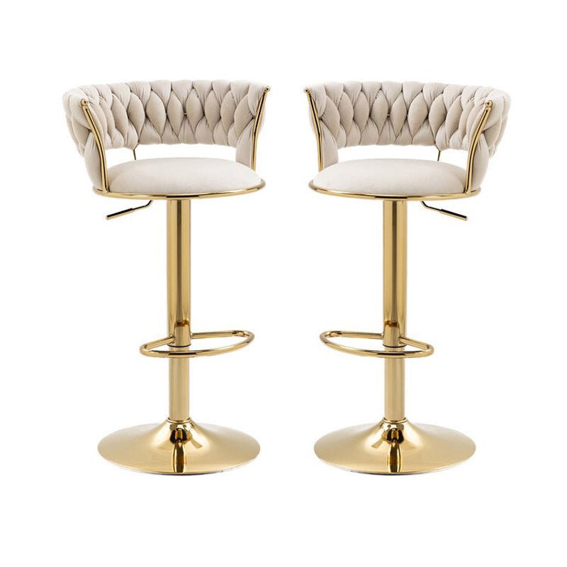 SERENIT? Ivory Velvet Seat Kitchen Breakfast Bar Stools Counter Height Barstools with Back Cushioned Chairs for Home Bar x2