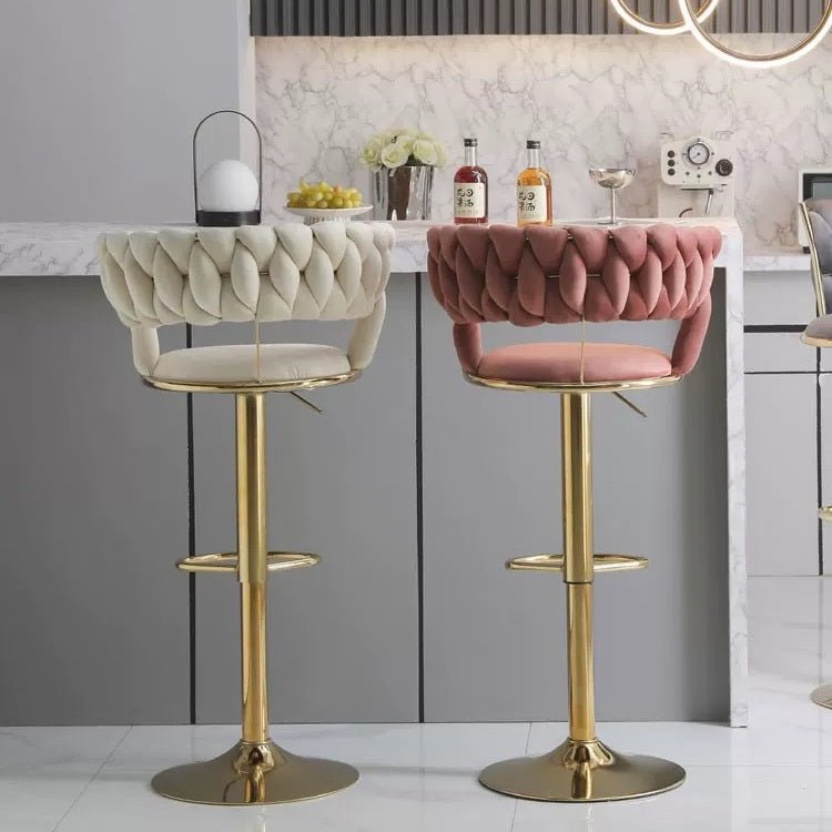 SERENIT? Ivory Velvet Seat Kitchen Breakfast Bar Stools Counter Height Barstools with Back Cushioned Chairs for Home Bar x2