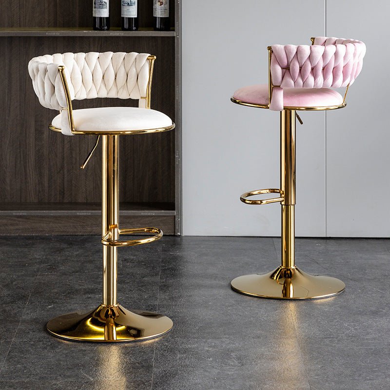 SERENIT? Ivory Velvet Seat Kitchen Breakfast Bar Stools Counter Height Barstools with Back Cushioned Chairs for Home Bar x2