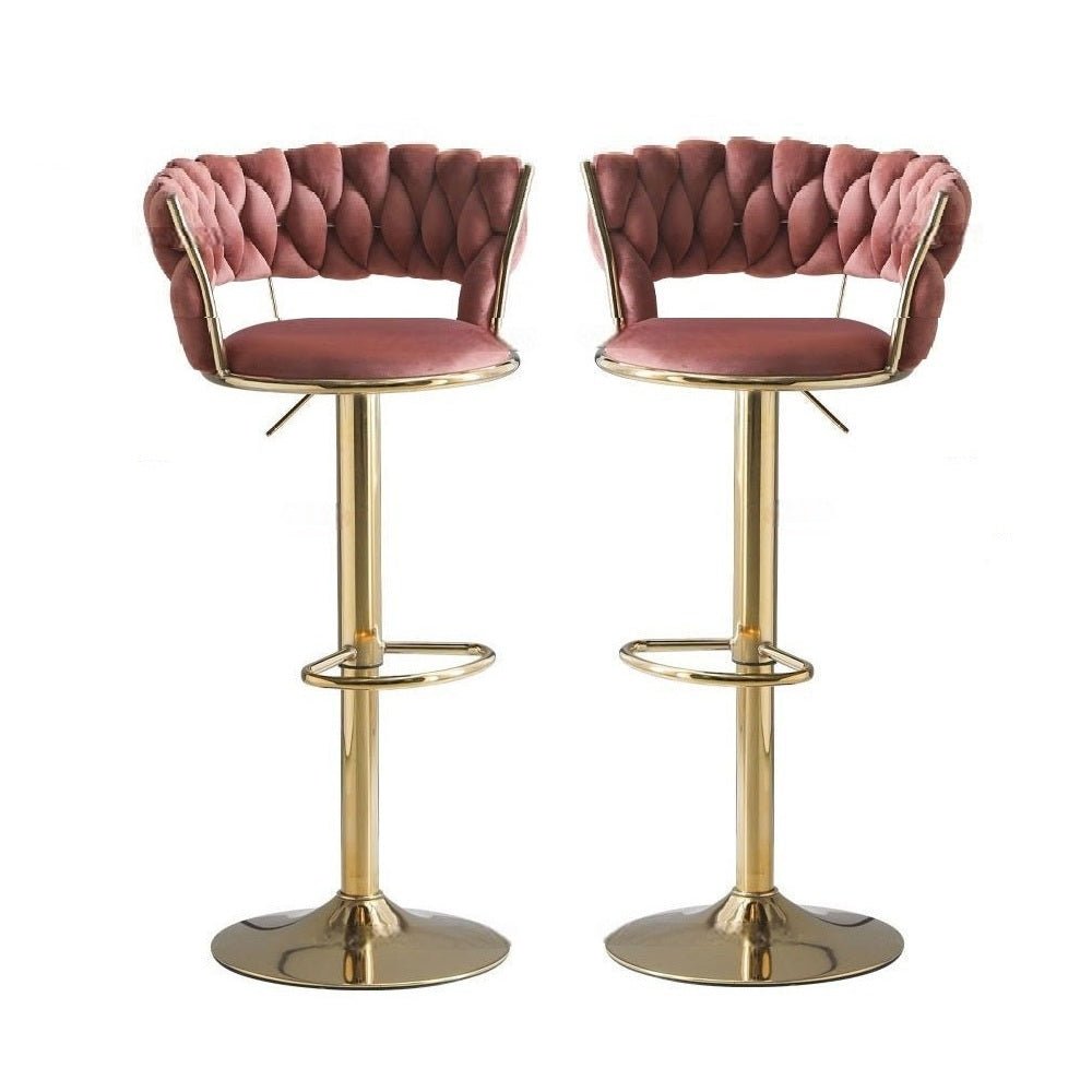 SERENIT? Red Bean Brown Velvet Seat Kitchen Breakfast Bar Stools Counter Height Barstools with Back Cushioned Chairs for Home Bar x2