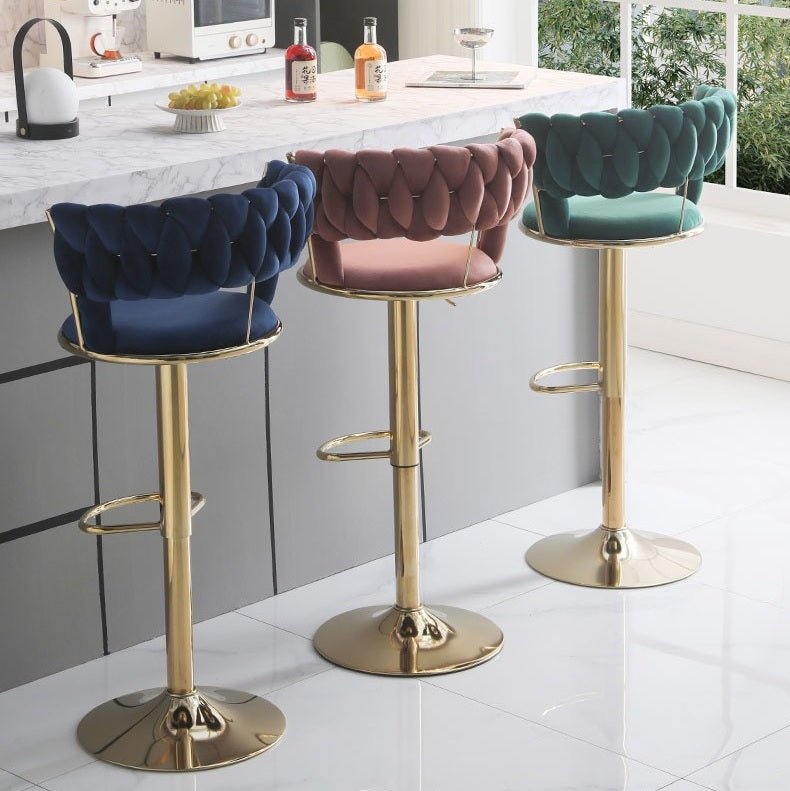 SERENIT? Red Bean Brown Velvet Seat Kitchen Breakfast Bar Stools Counter Height Barstools with Back Cushioned Chairs for Home Bar x2