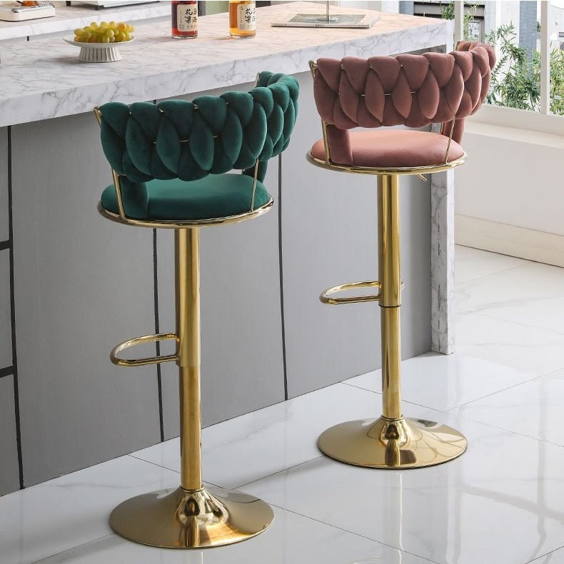SERENIT? Red Bean Brown Velvet Seat Kitchen Breakfast Bar Stools Counter Height Barstools with Back Cushioned Chairs for Home Bar x2