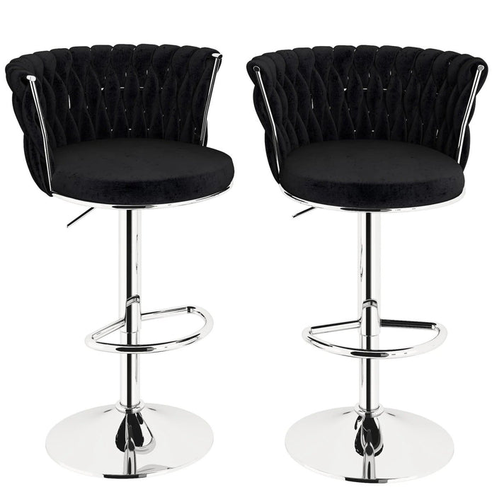 SERENIT? Modern Silver Swivel Upholstered Velvet Adjustable Height Counter Stool with Metal Frame Black (Set of 2)