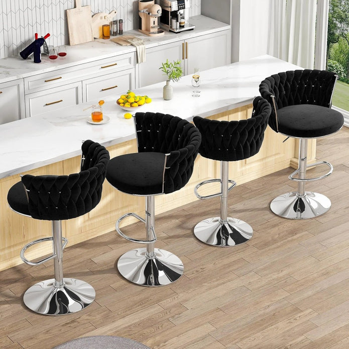 SERENIT? Modern Silver Swivel Upholstered Velvet Adjustable Height Counter Stool with Metal Frame Black (Set of 2)