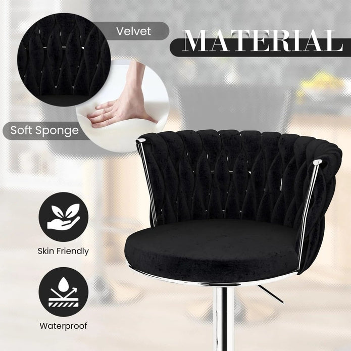 SERENIT? Modern Silver Swivel Upholstered Velvet Adjustable Height Counter Stool with Metal Frame Black (Set of 2)